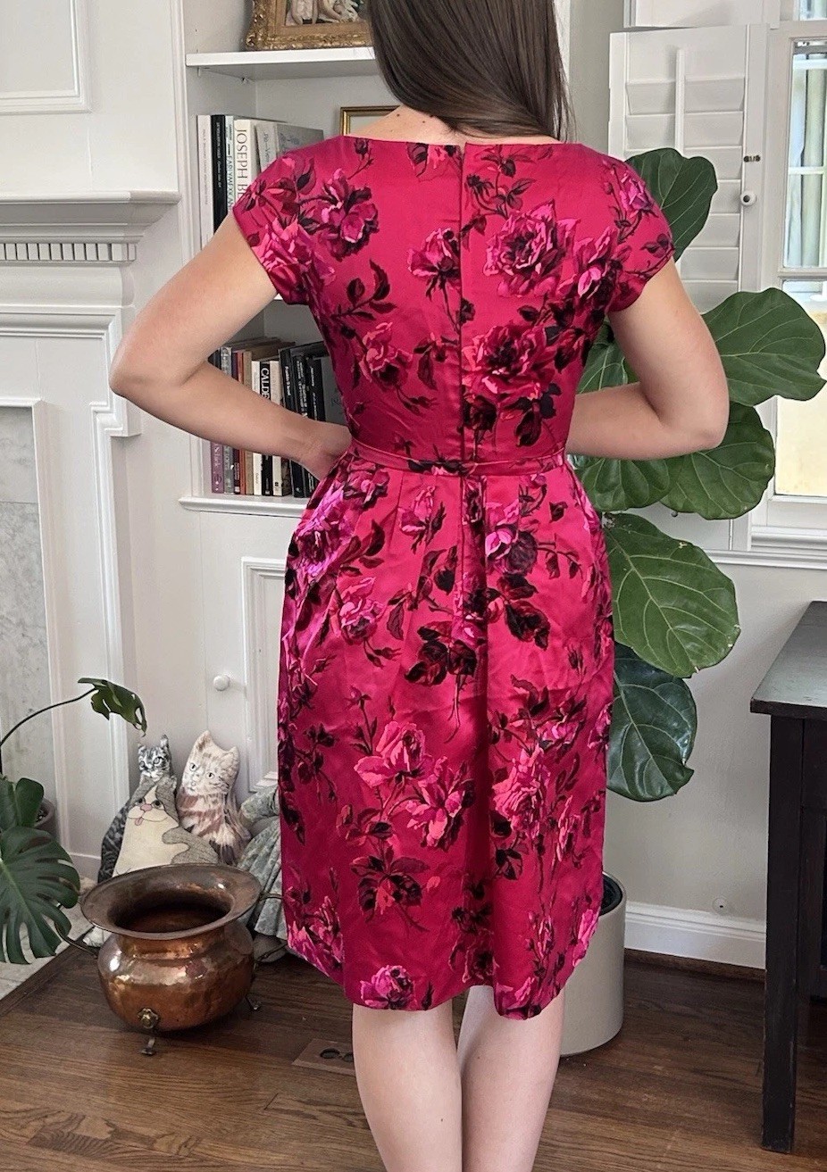 Gorgeous Vintage 50s Adele’s Silk Satin L Velvet Burn Out Dress