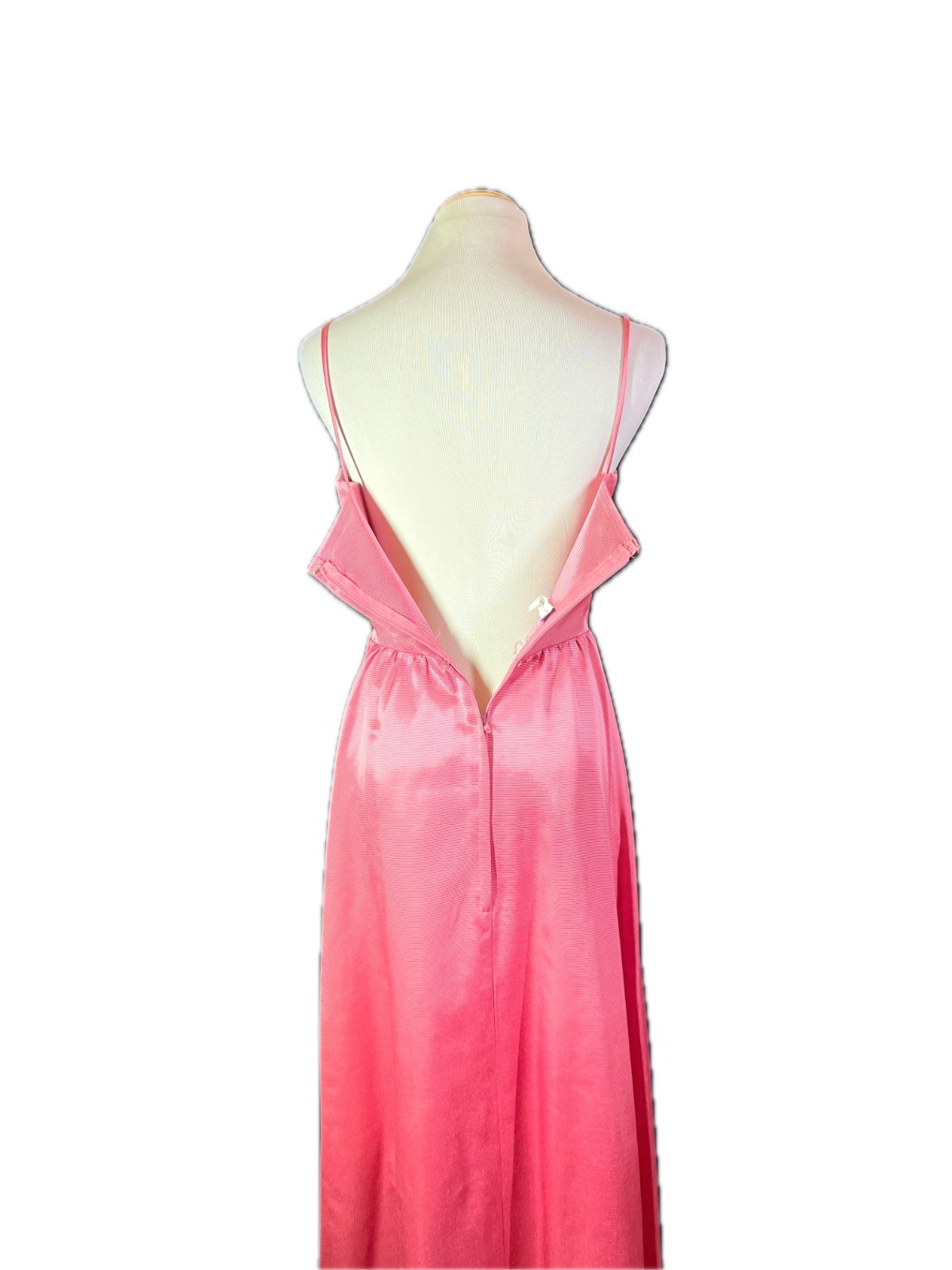 Vintage 1970s Pink Long Gown Spaghetti Straps Zip Back