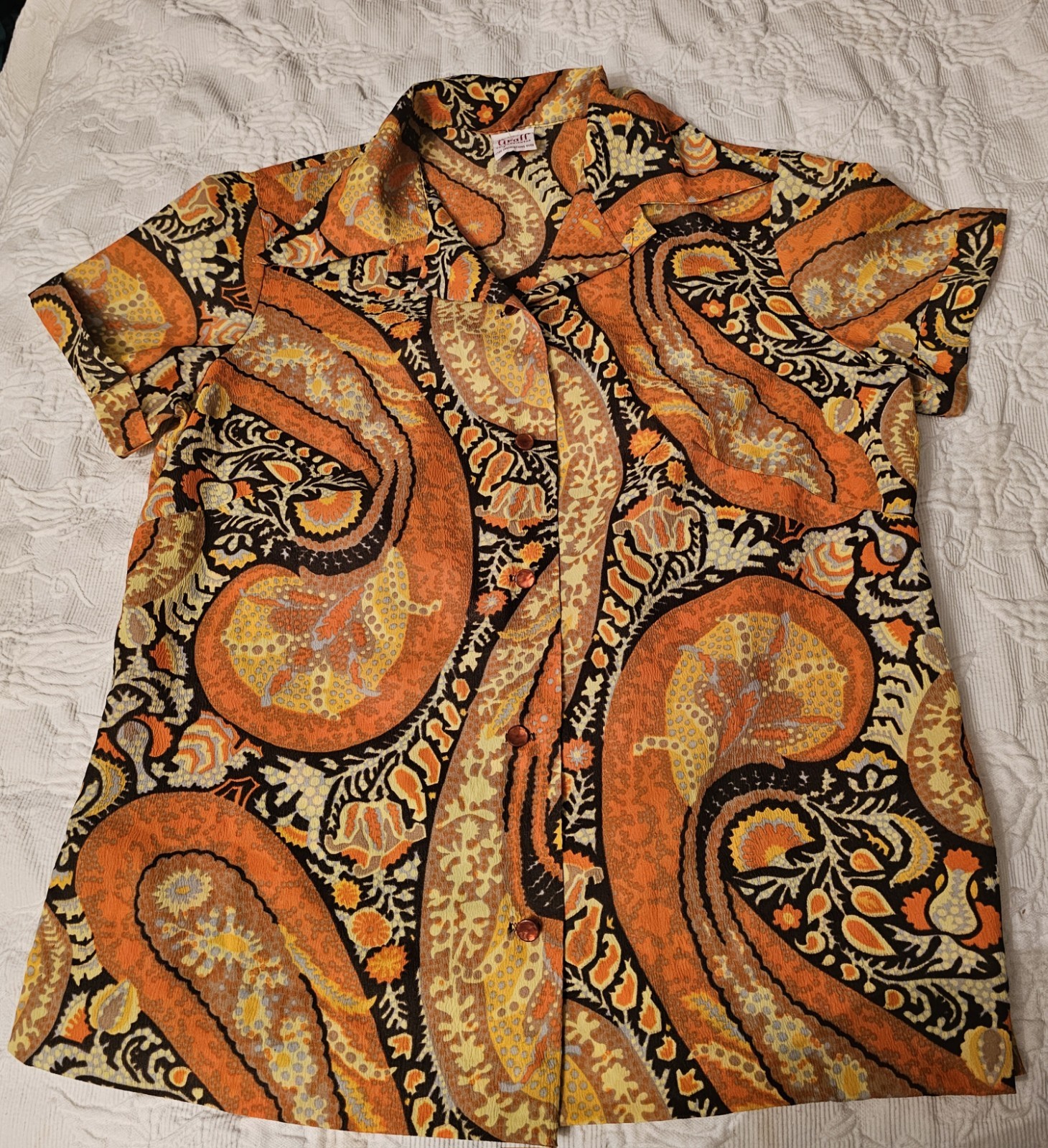 Vtg Graff Californiawear Psychedelic 60s 70s Mod Hippy Paisley Top M