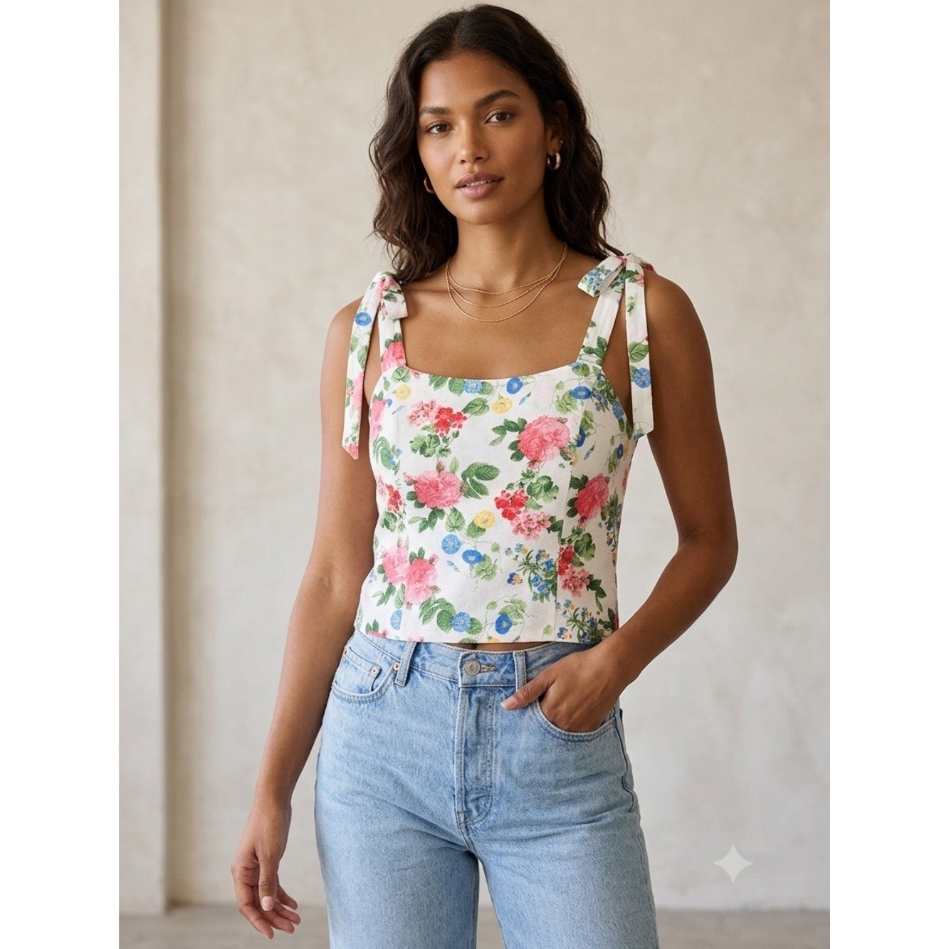 Old Navy Camisole Floral Tie-Shoulder Sleeveless Top Sz L-Summer