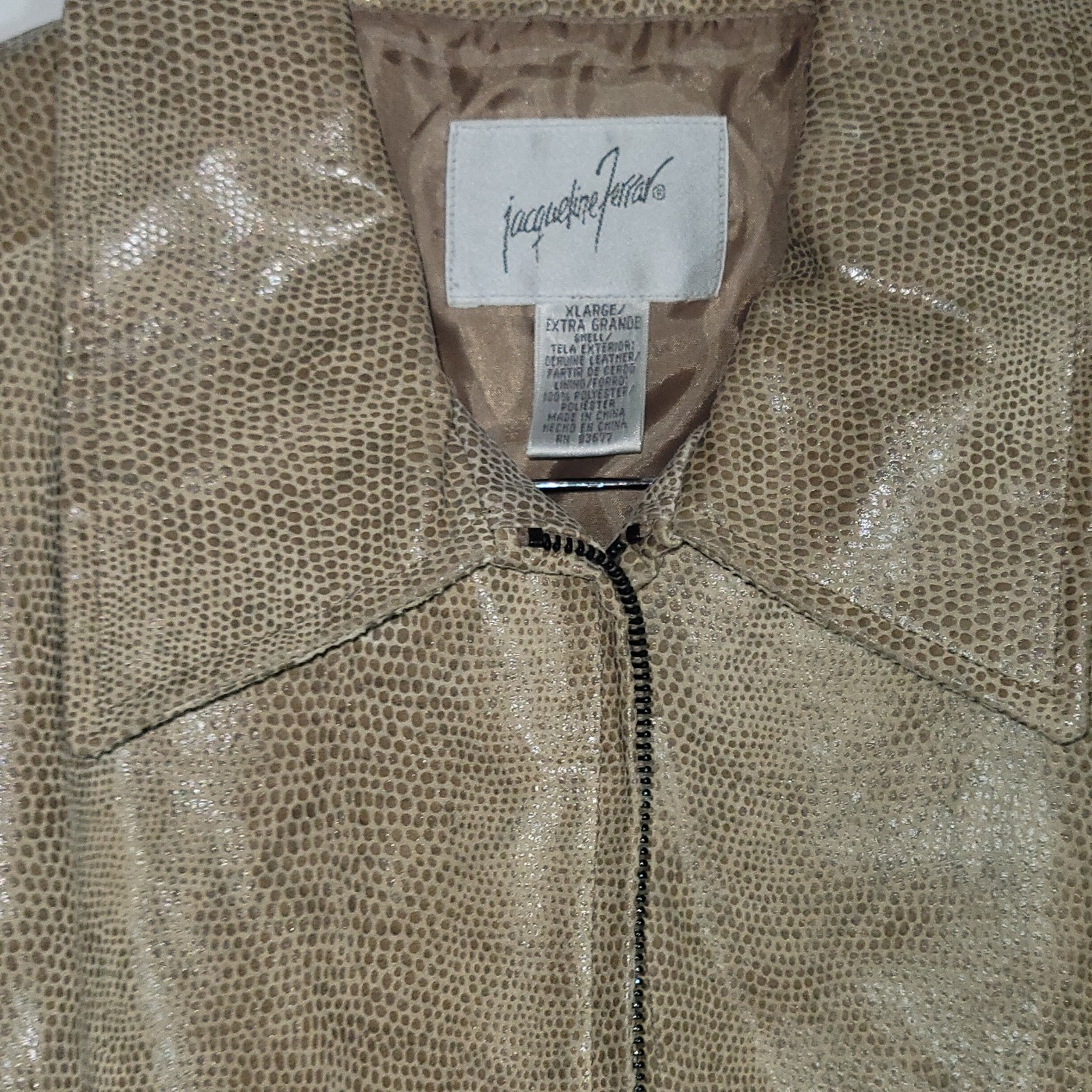 Vintage Leather Jacket X-Large Womens Tan Beige Faux Snakeskin Pebble