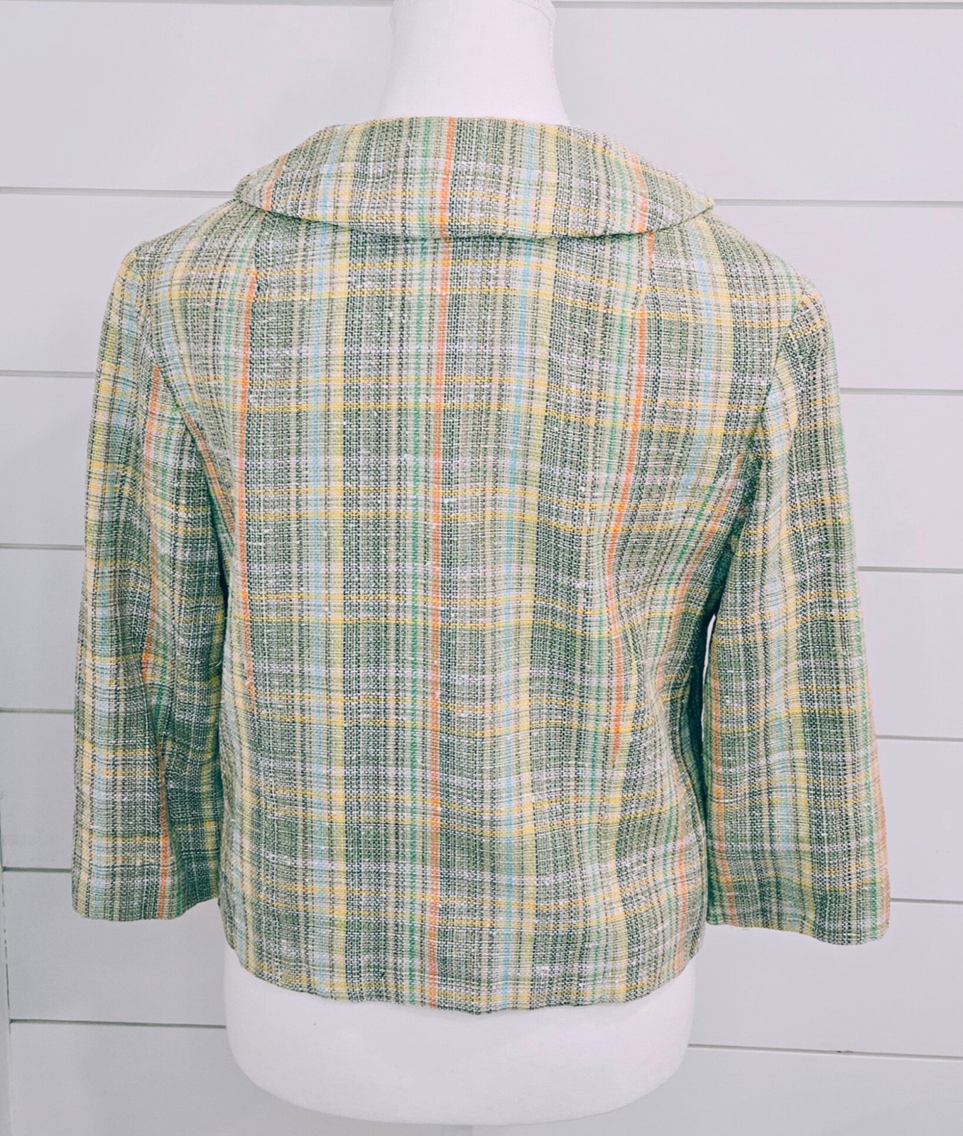 Vintage 1960s Mod Plaid Cropped Jacket Pastel Tweed Jackie O Spring Coat Retro