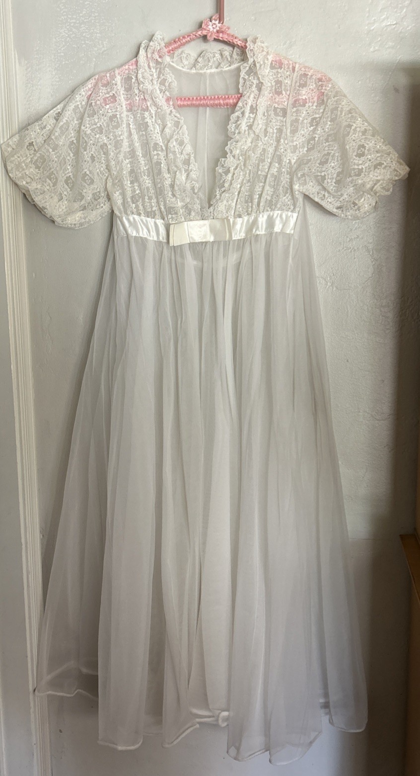 Vintage Bridal Peignoir Robe Sheer White Lace Romantic Lingerie Cottagecore 1950
