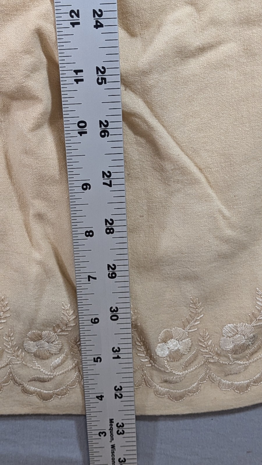 Antique Handmade Embroidered Heavy Weight Linen Petticoat Skirt 16&Prime; Waist