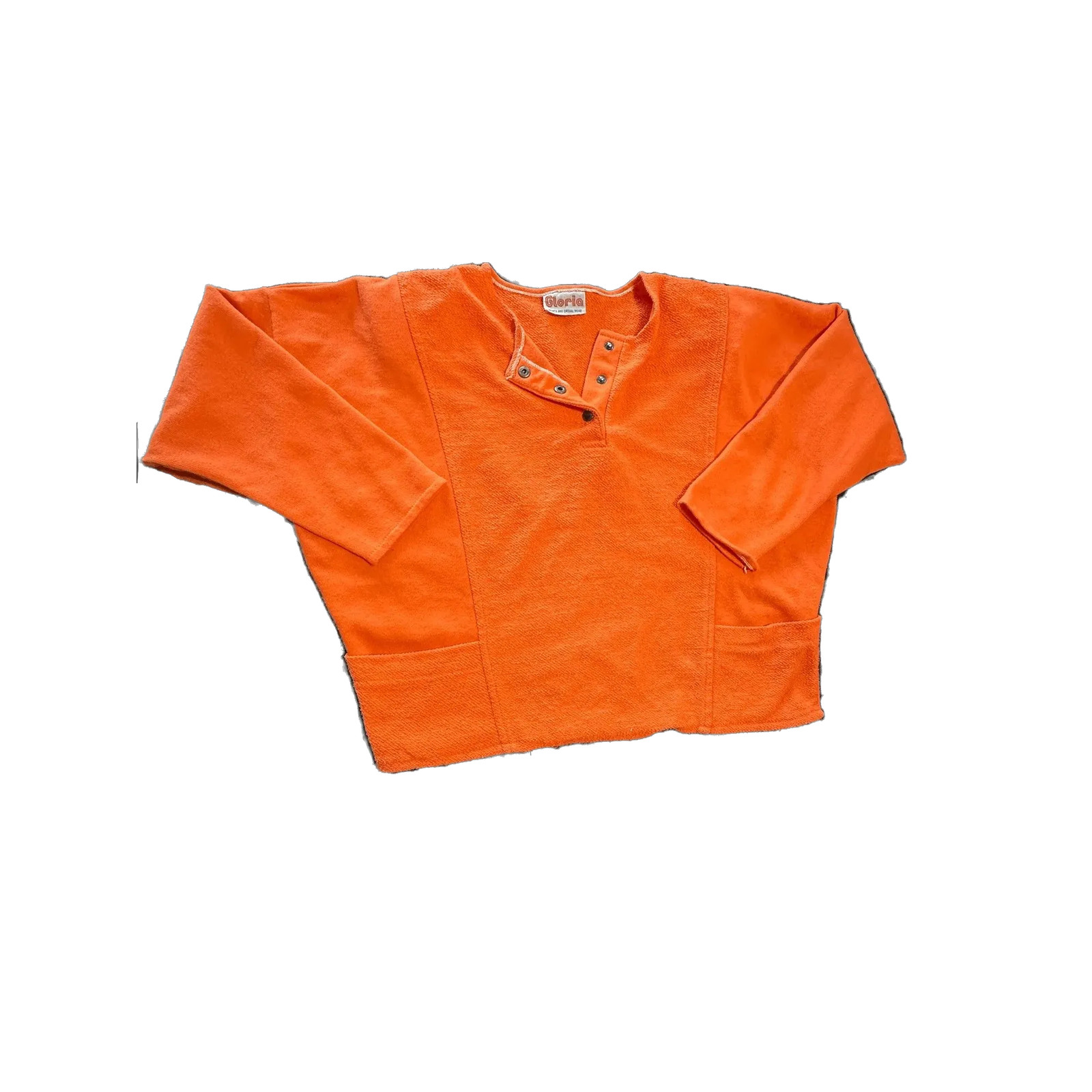 Gloria Womens Y2K Terry Pullover Top Shirt Orange Snap Henley Pockets 23&Prime; PT