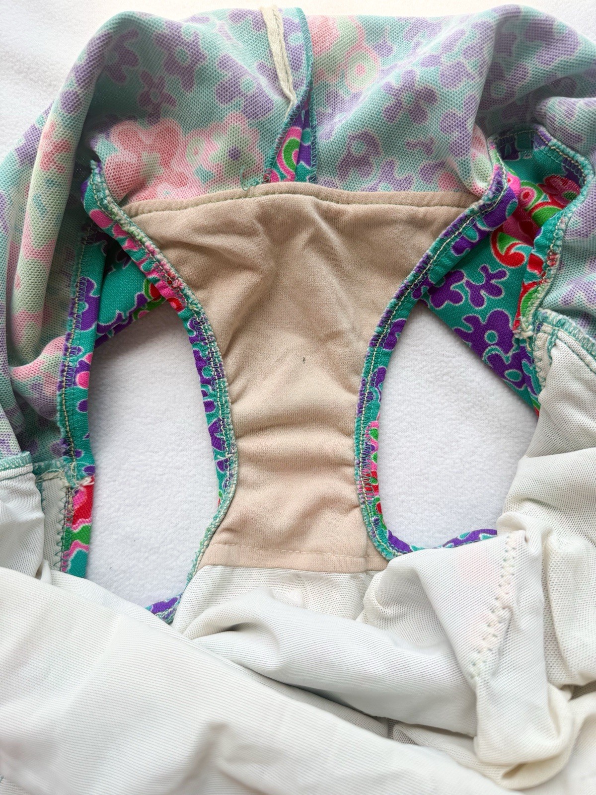 1960s Perfect Fit By Roxanne Size 18 B Cup Swim Suit Zipper Psychedelic Floral