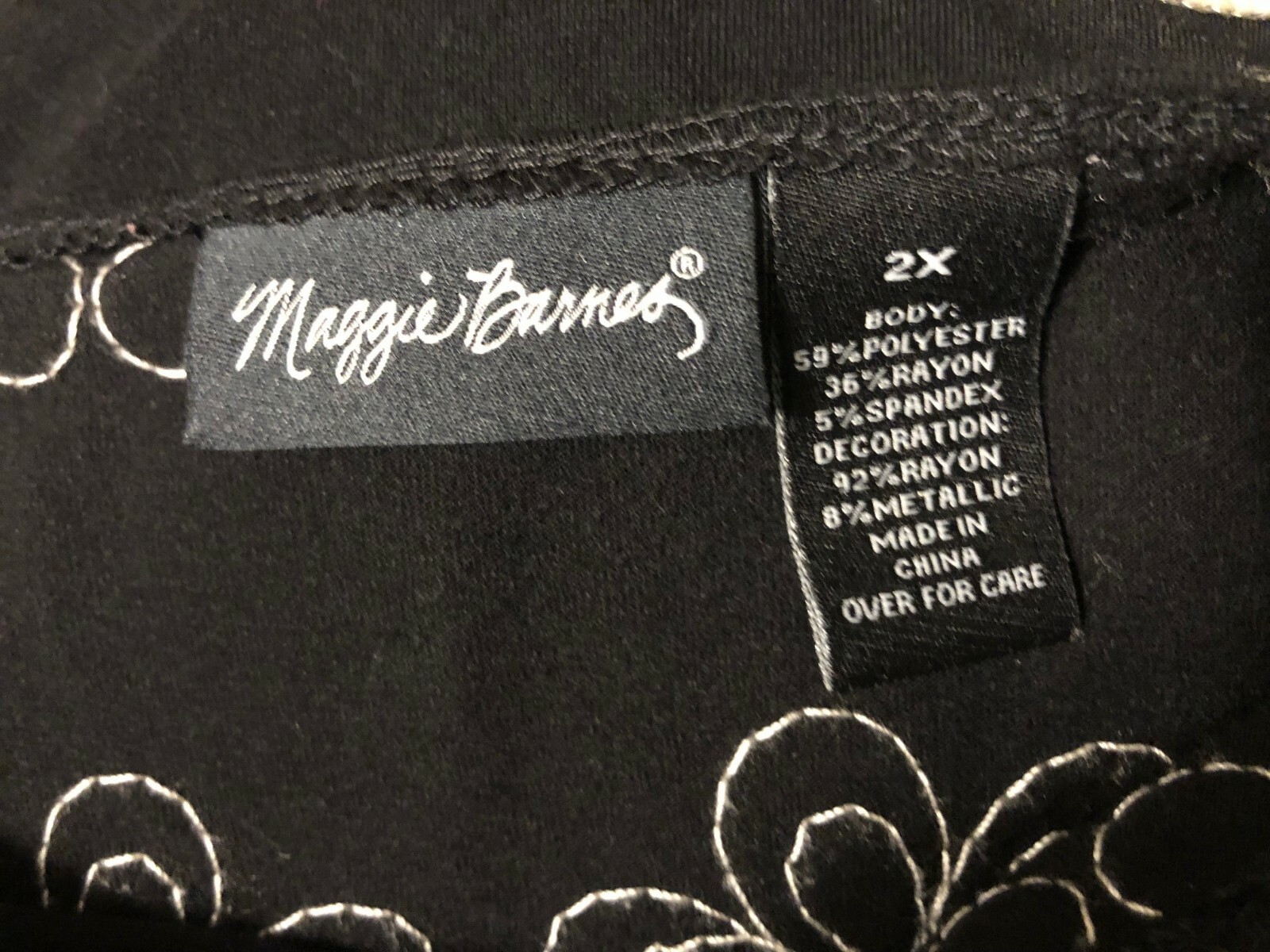 vtg MAGGIE BARNES Soutache Tunic Top 2X Black Stretch Knit Party/Cocktail