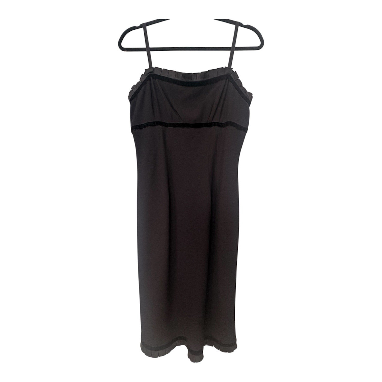 Vintage Y2K Black Cocktail Slip Dress Nine West Ruffle Velvet Trim Sheath Sz8