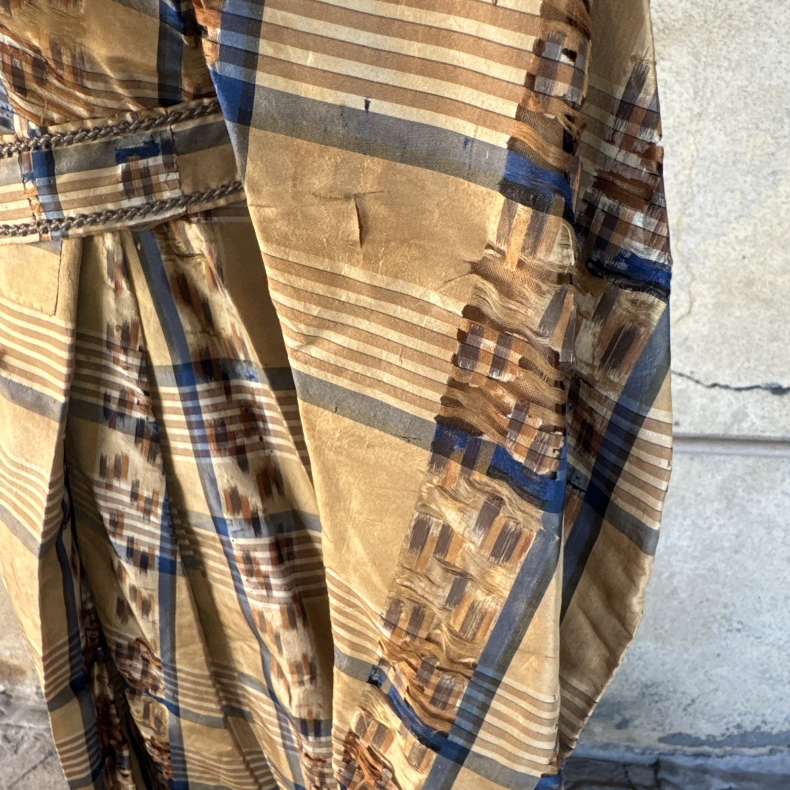 Antique Victorian Brown & Blue Plaid Silk Dress & Cape 1860s Vintage