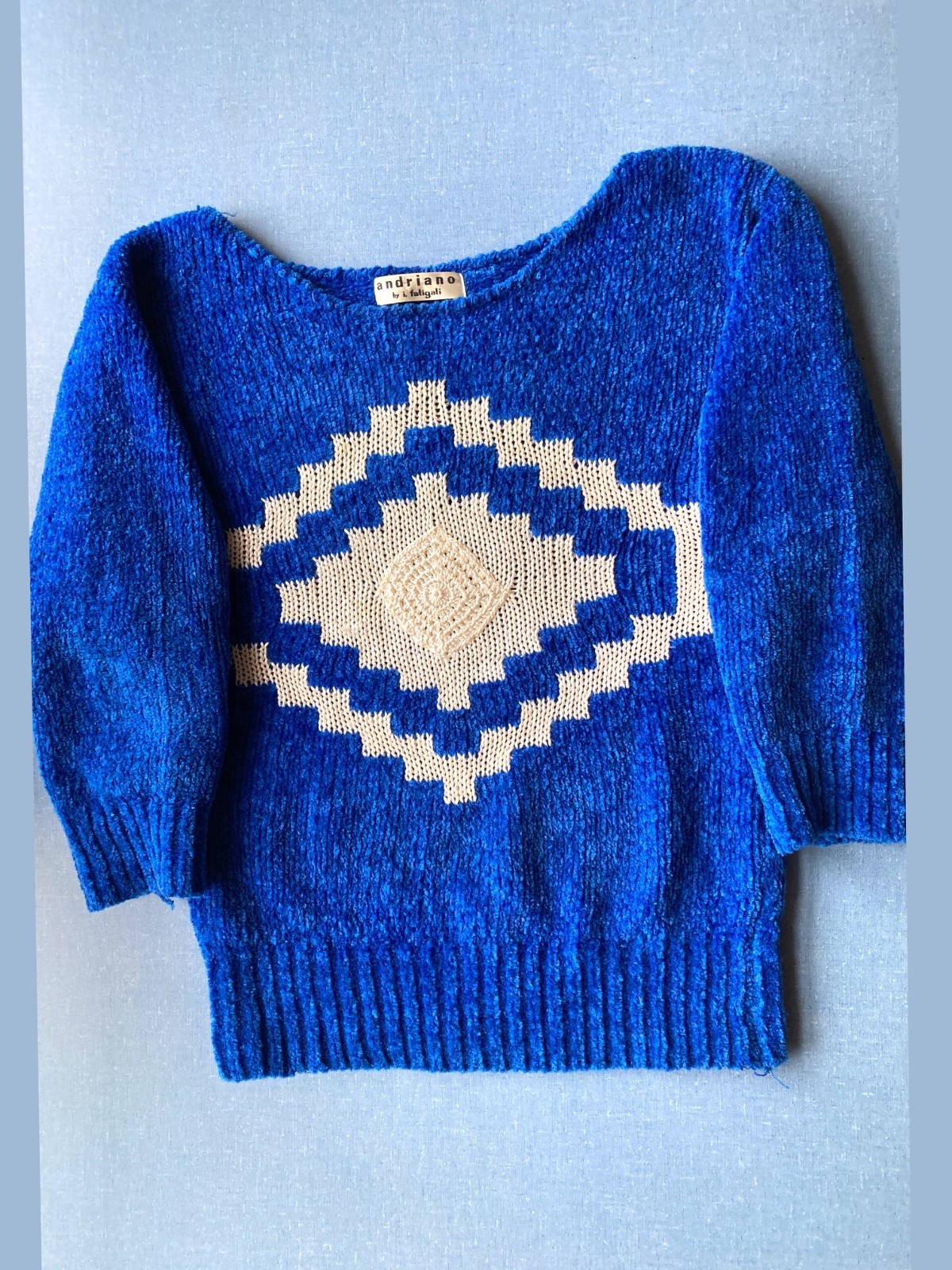 Vintage 80s Knit Chenille Sweater, Blue, XS, 33&Prime; Chest