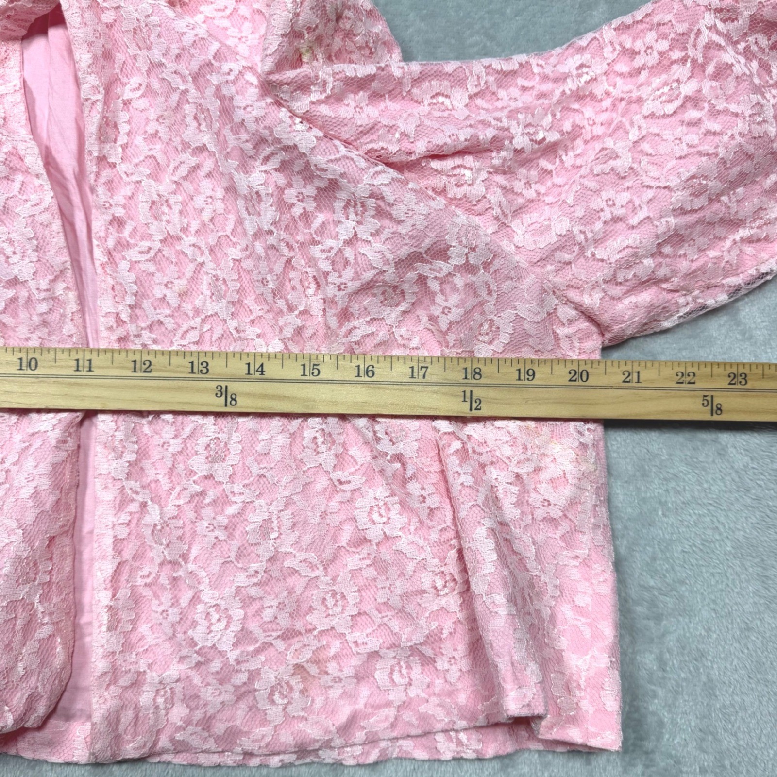 Vintage 1960s Pink Lace Cropped Jacket Ruffle Neck Coquette Medium