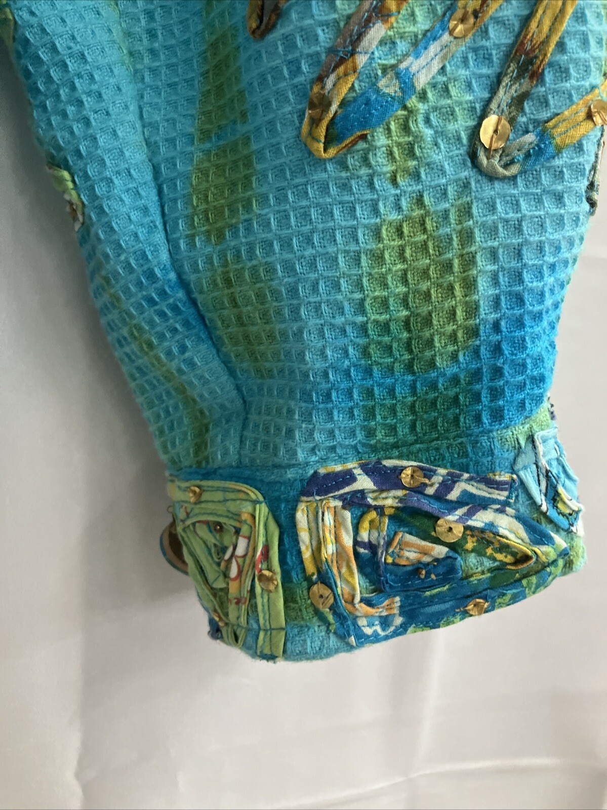 Vintage 90s Turquois Jacket Patchwork Bedazzle Retro CARRIE ALLEN Size Small