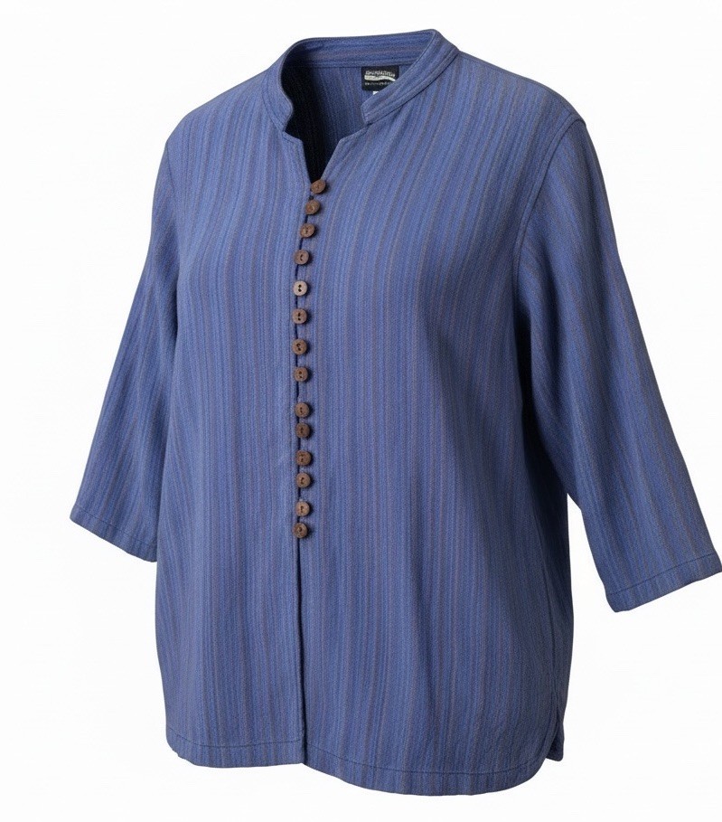 Ganesh Himal Purple Striped Tunic Large Hand Woven Nepal Linen/Cotton Button Up