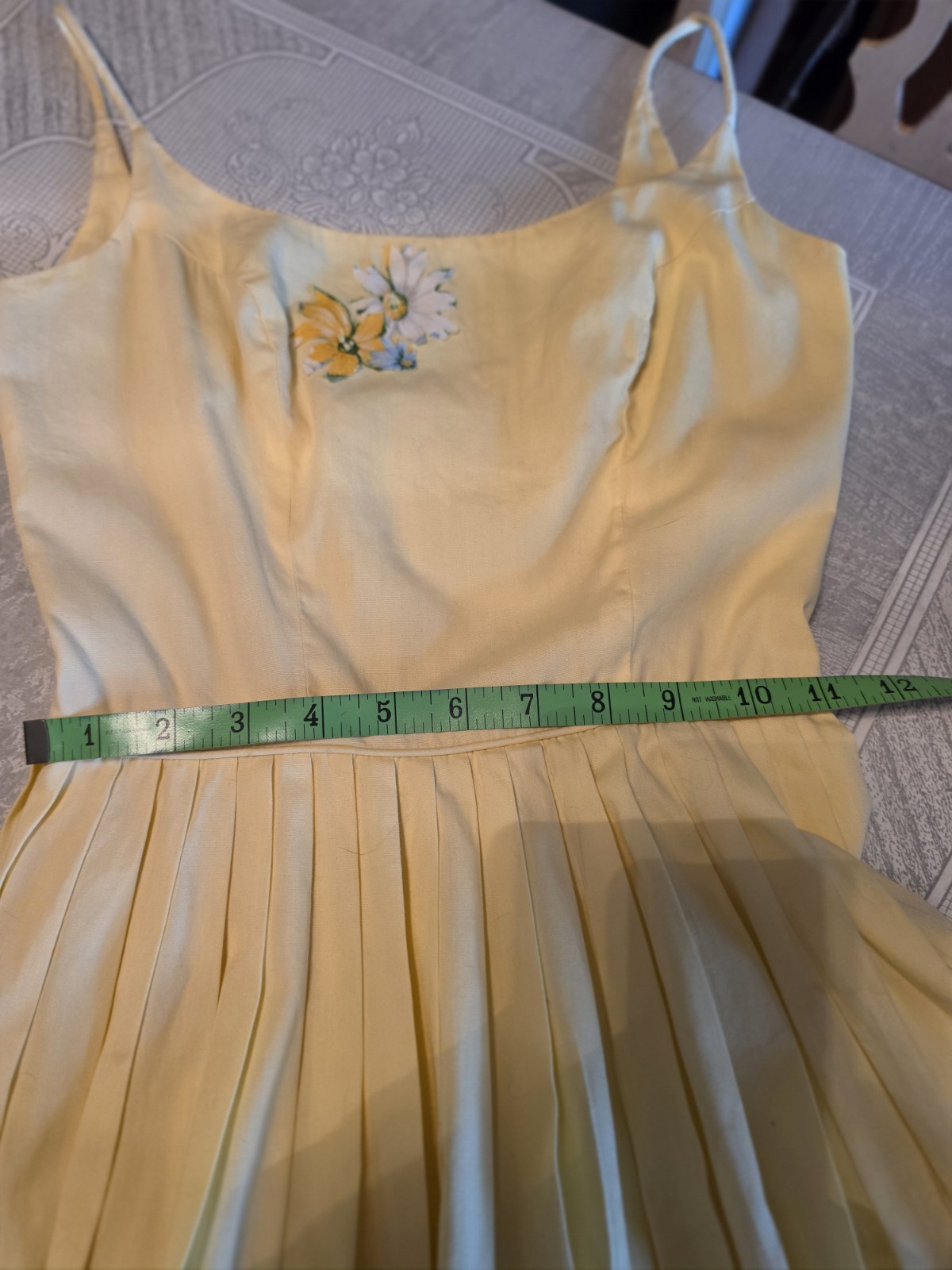 1950&rsquo;s Vintage Yellow White Striped Zip Cotton Fit & Flare Sundress XS