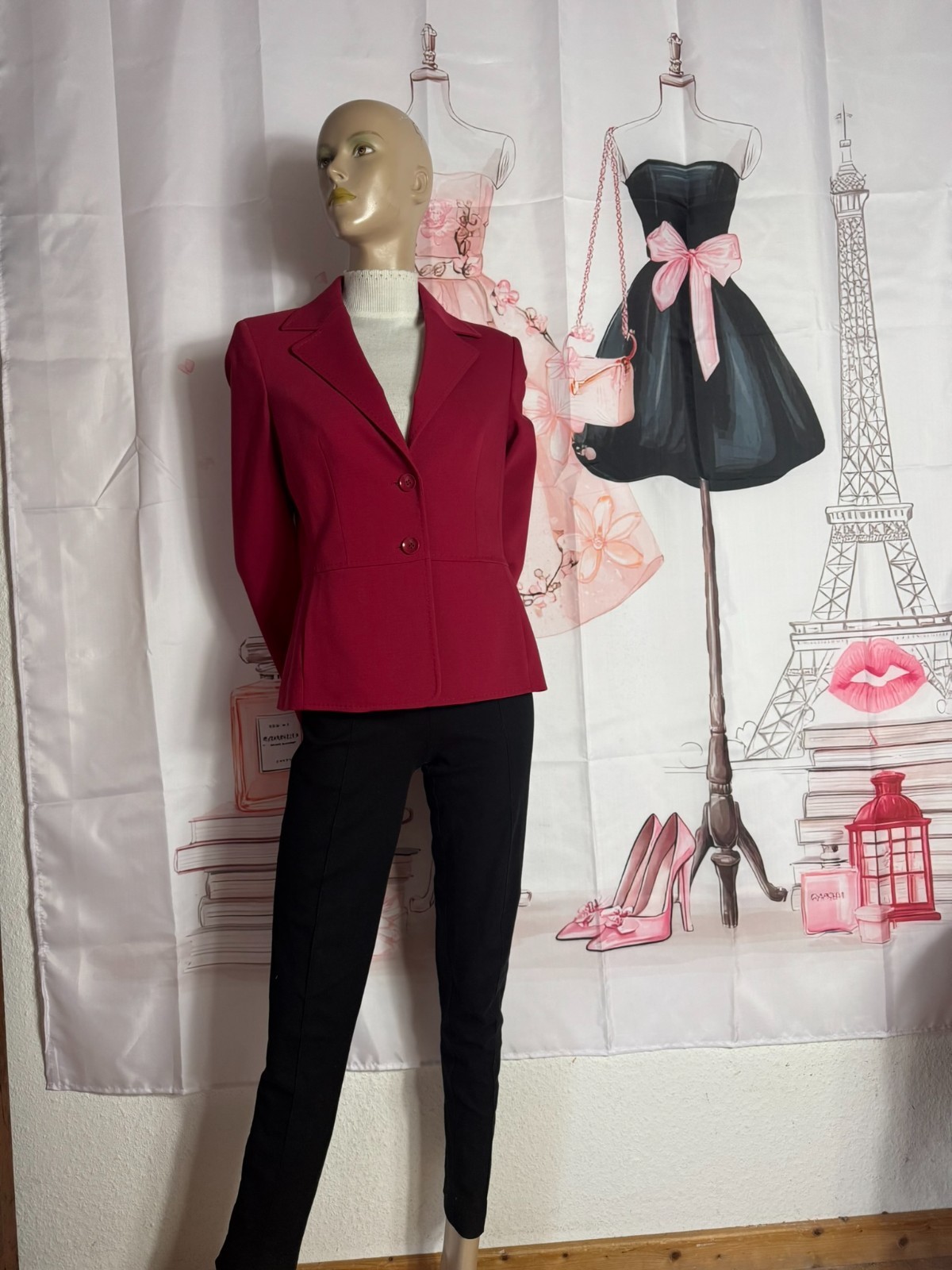 Escada blazer black cherry virgin wool peplum shoulder pads size 36 38 40 MINT condition