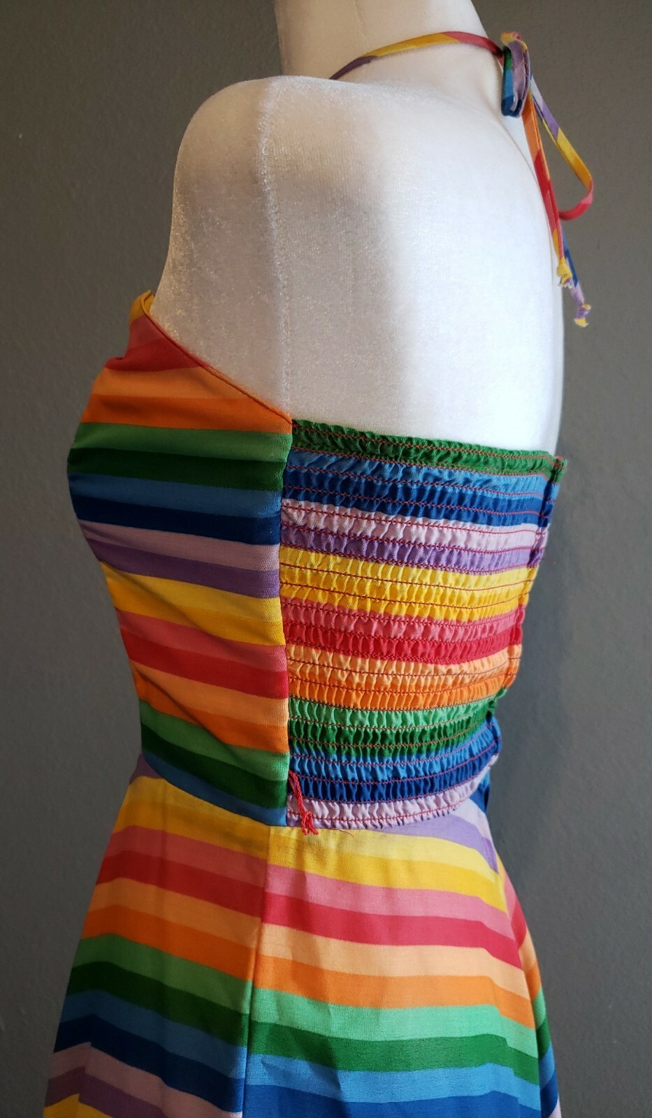 Vtg 60&rsquo;s Rainbow Chevron Stripe Mod Hippy Pride Sun Day Dress 3 XS S