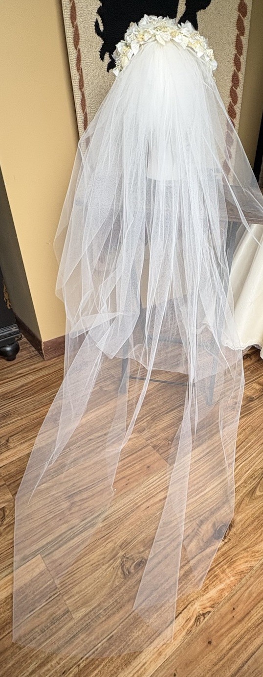Vintage Renaissance 70’s Victorian Edwardian Wedding Dress Train Size 2/4P +VEIL
