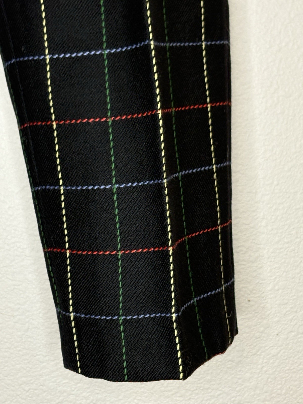 Vtg Mondi Black Plaid Wool Pants 25 Waist Gold Button Made in Germany 80s 90s