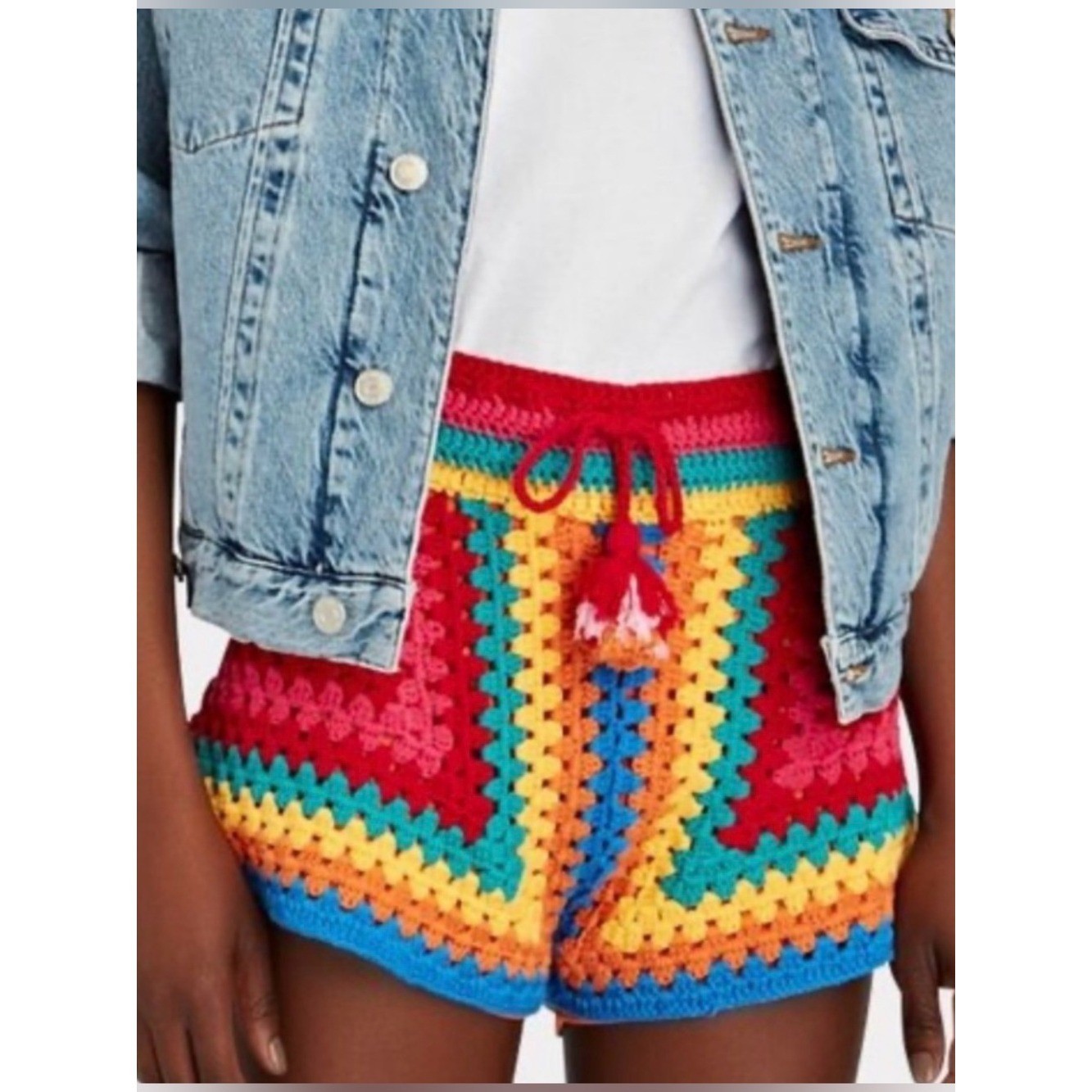 NWT Farm Rio Striped Scarf Crochet Shorts. Size M