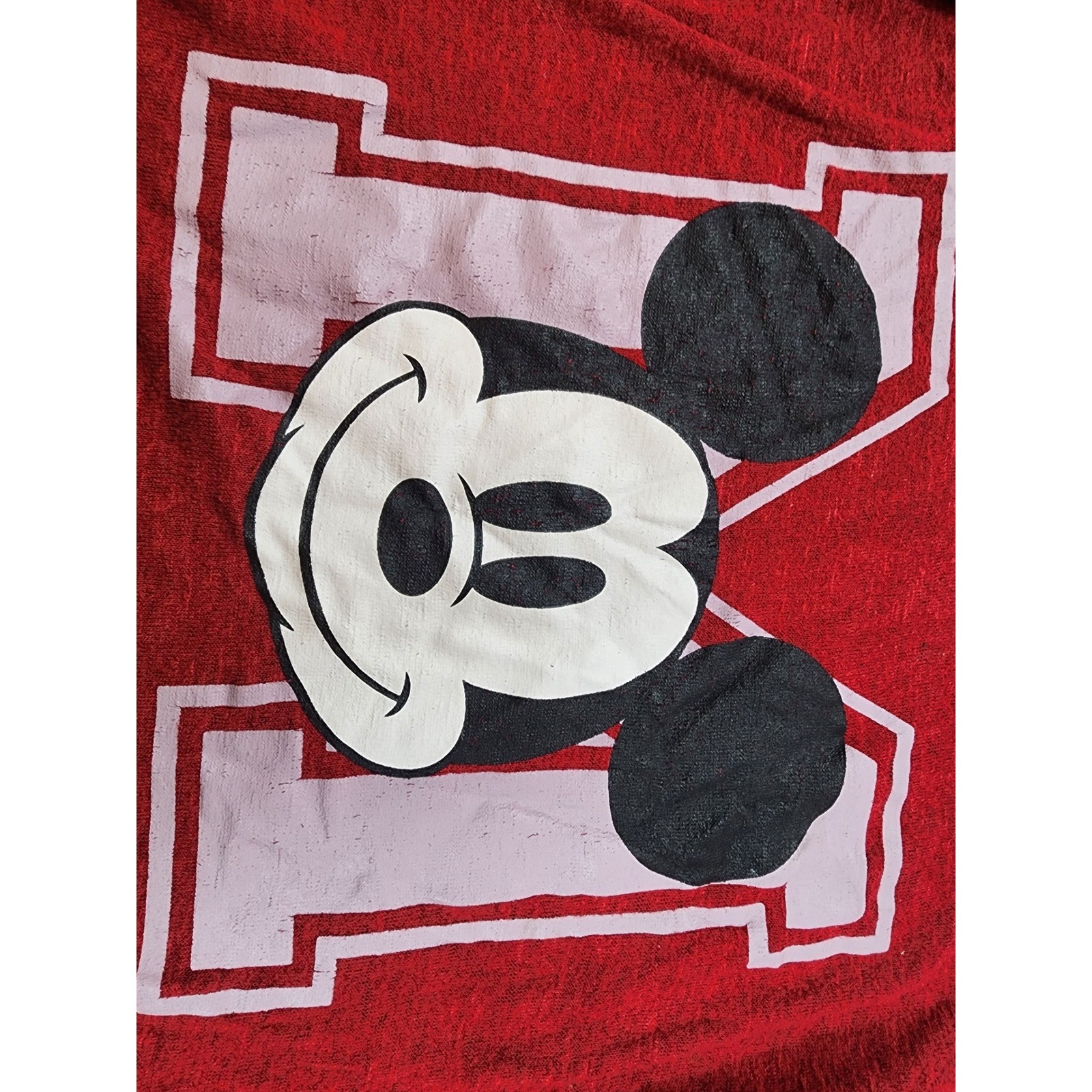 Vintage Disney Mickey Mouse Red Long Sleeve Varsity Graphic Tee Shirt Womens M