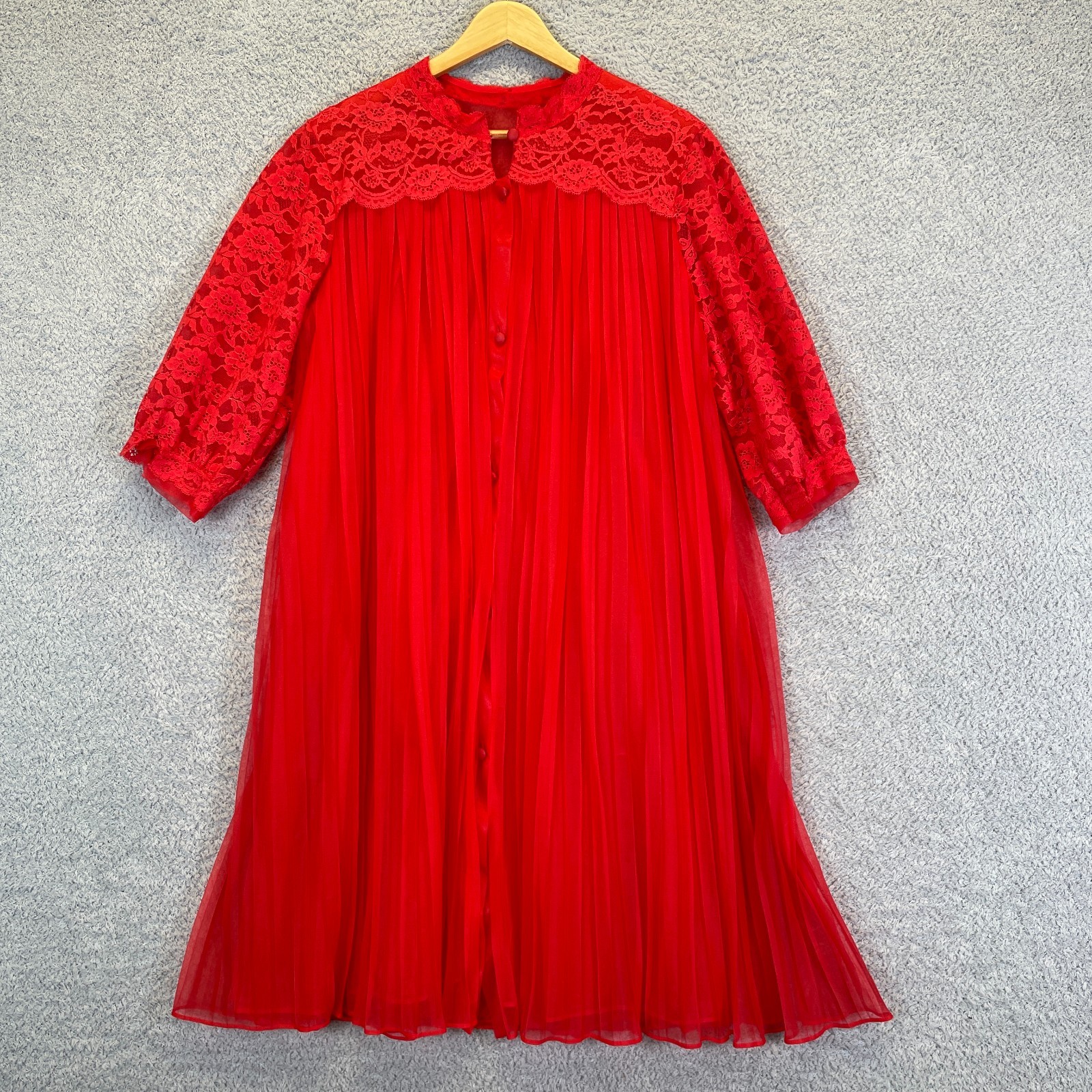 Vintage Sears Charmode Babydoll Pleated Lace Peignoir Robe Nightgown Set Medium