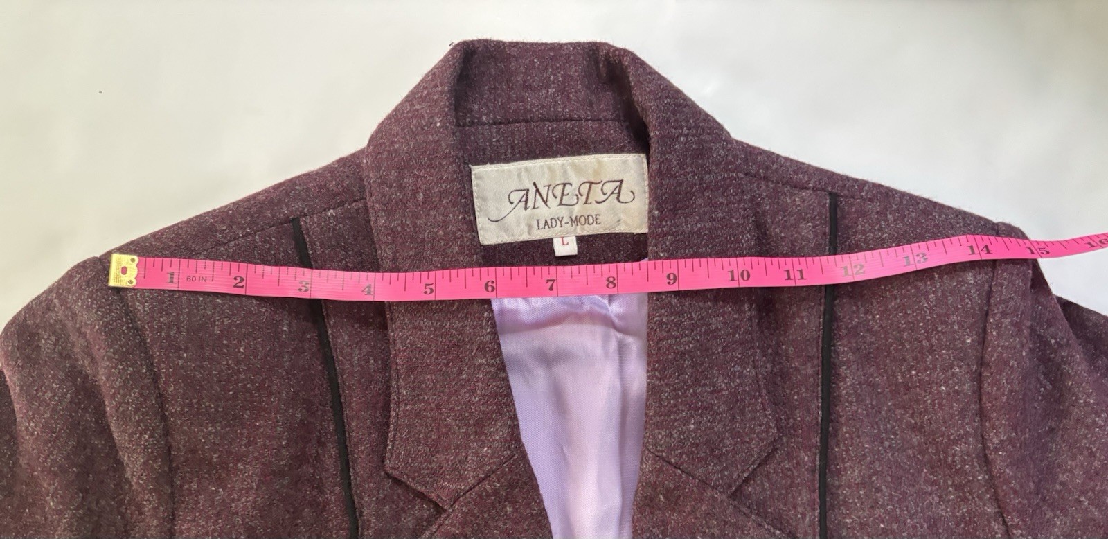 VTG 80s ANETA Lady-Mode Purple Wool Power Suit Blazer Pants L 38 EUC