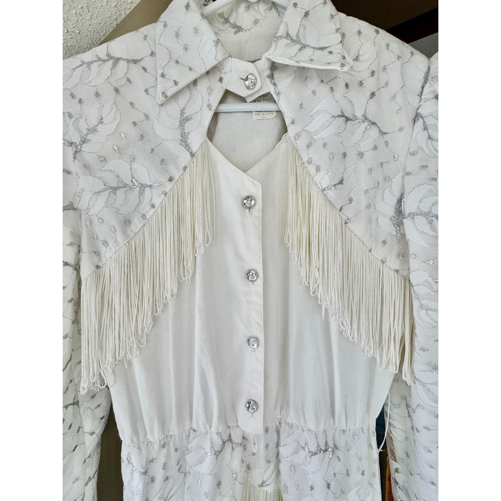 VINTAGE 80s Lilia Smitty Rodeo Fringe Dress White Ivory Western Size 5 – 6