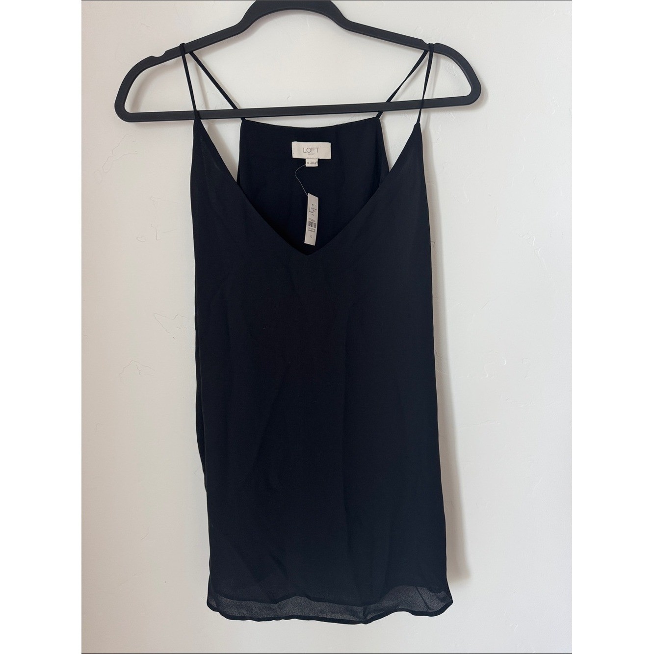 NWT LOFT Black Chiffon Minimalist Office Capsule Lined VNeck Cami Tank Blouse XL