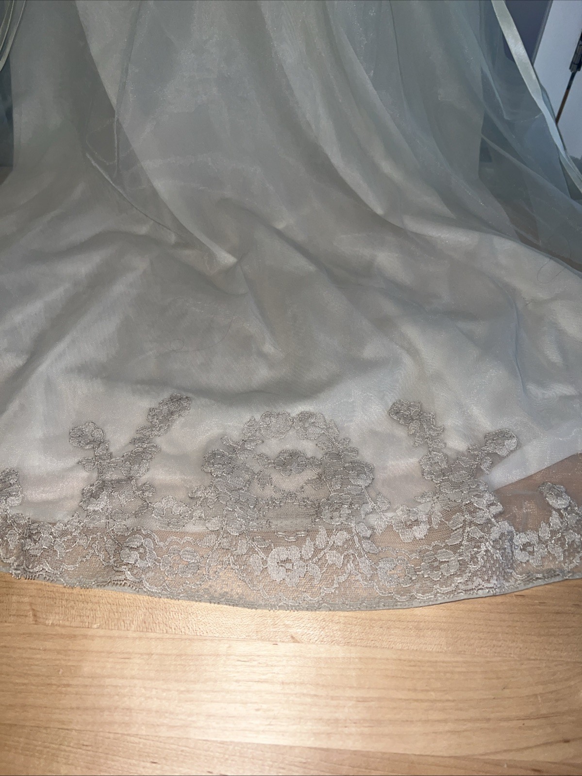 Vintage Sheer Chiffon Lace Subtle Green Nightgown Beige Lace Trim S 50’s