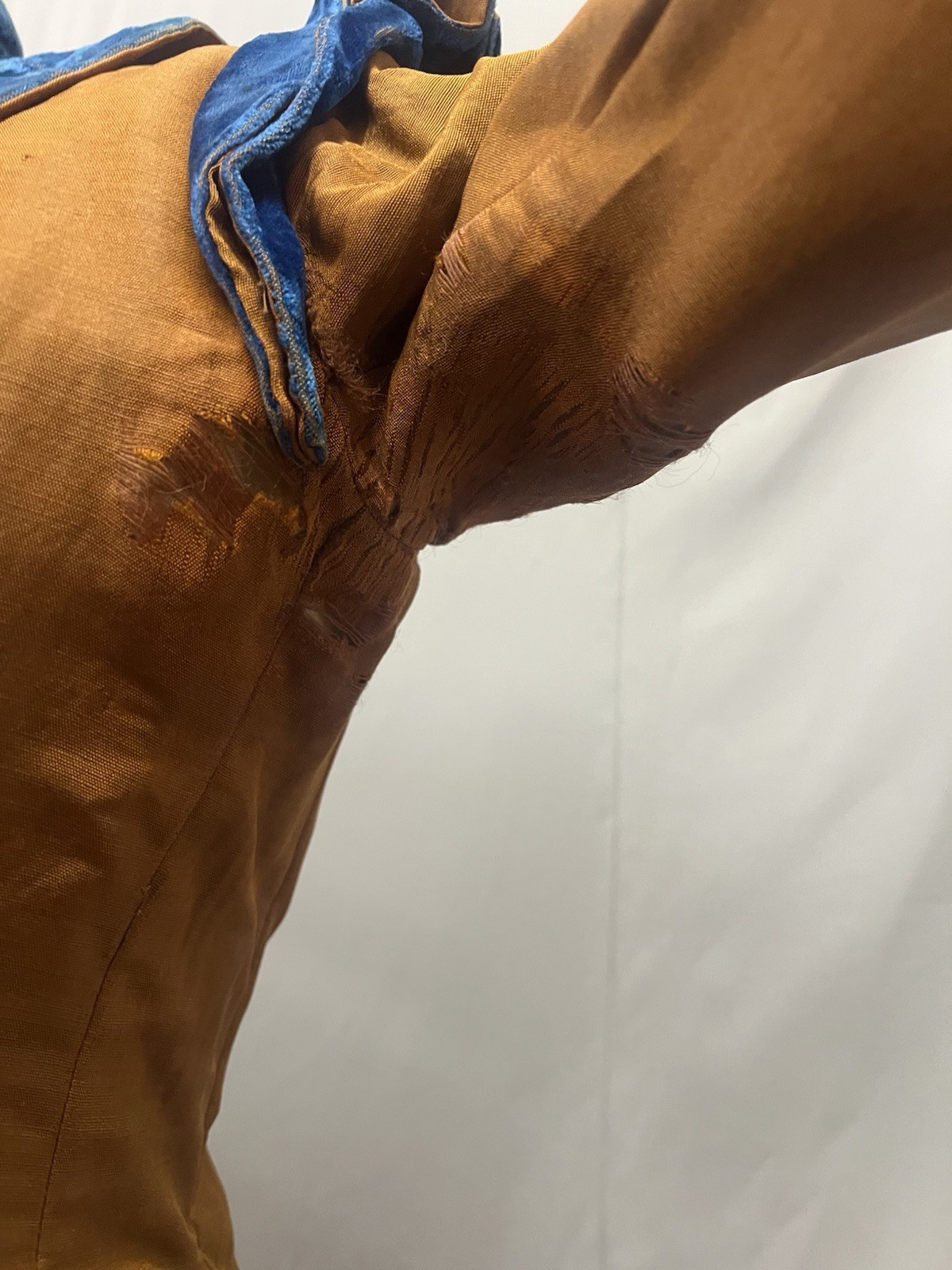 1870’s Copper Silk & Turquoise Velvet Bustle Day Dress