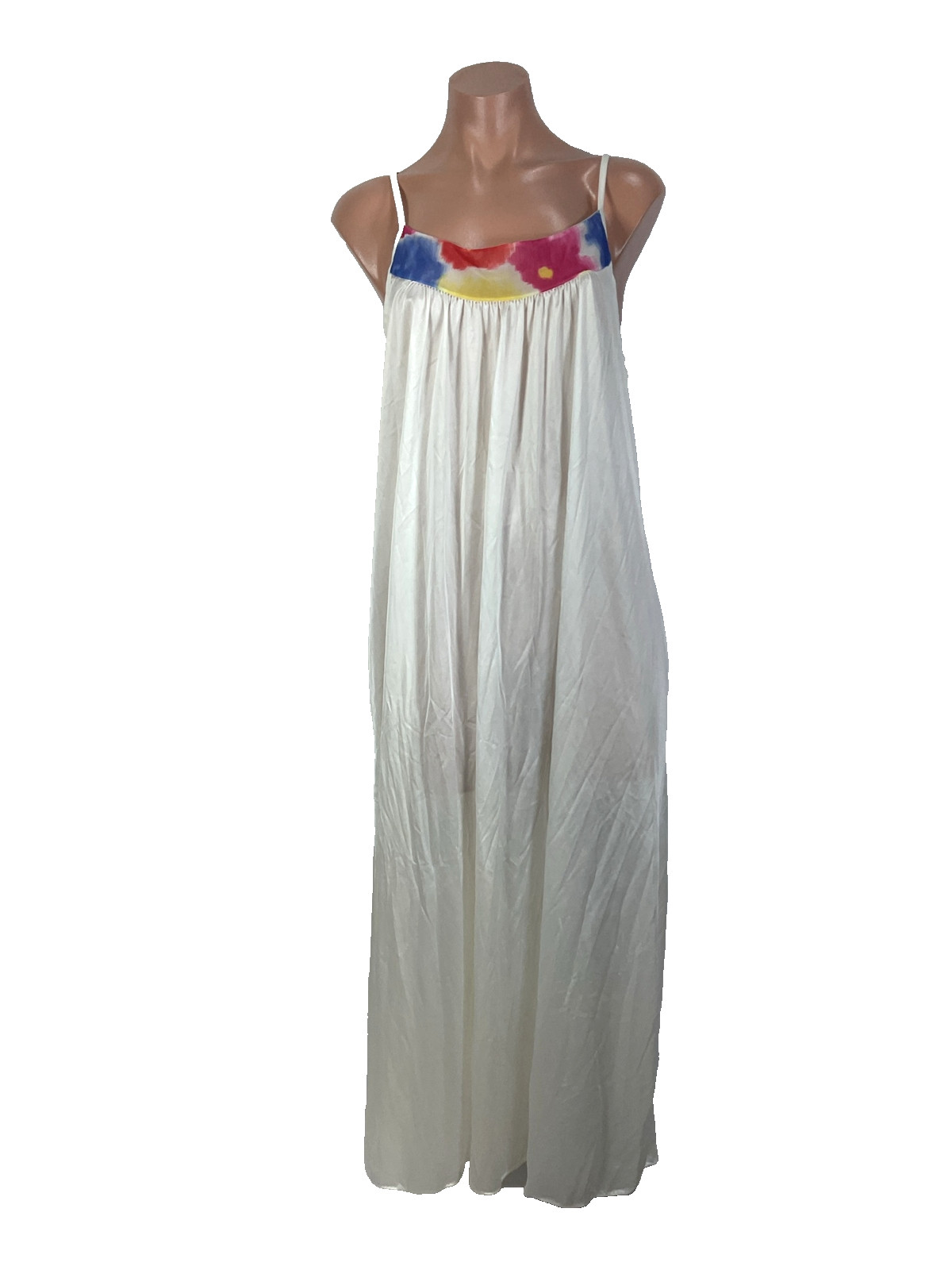 VINTAGE INNER MOST BY SEARS White Abstract LONG GOWN Nightgown Slip Dress M USA