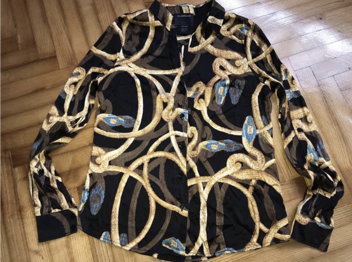Vintage Roberto Cavalli Class silk Snake Chain Print Blouse Shirt Size S IT 40