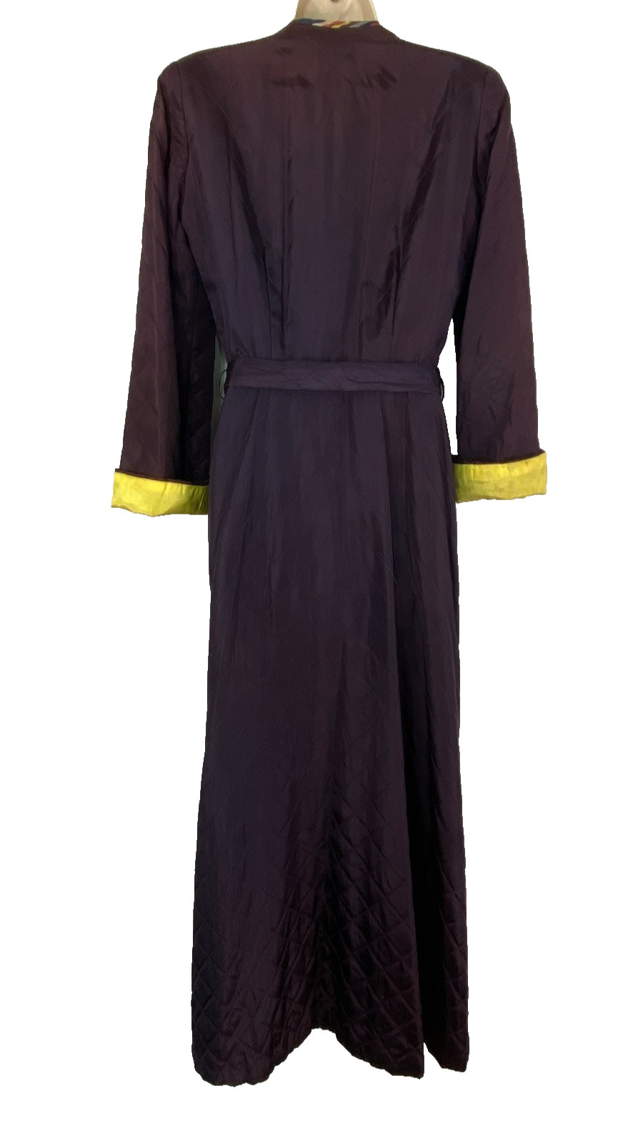 Vintage 1930s 1940s dressing robe maxi dress wrap purple yellow rainbow long