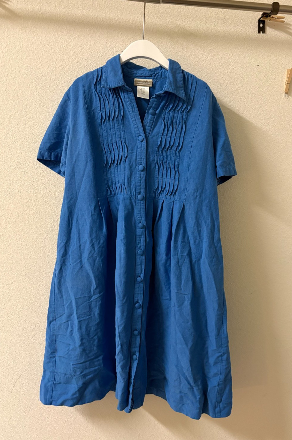 Coldwater Creek Blue Midi Dress Women&rsquo;s M Waist Tie Short Sleeve Vintage