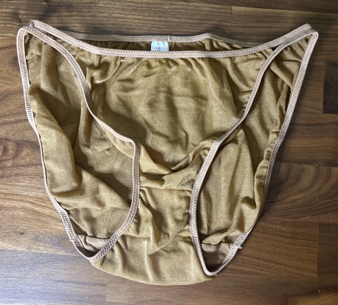 Vtg Victoria Secret Double String Bikini Panties L Bronze Second Skin Metallic