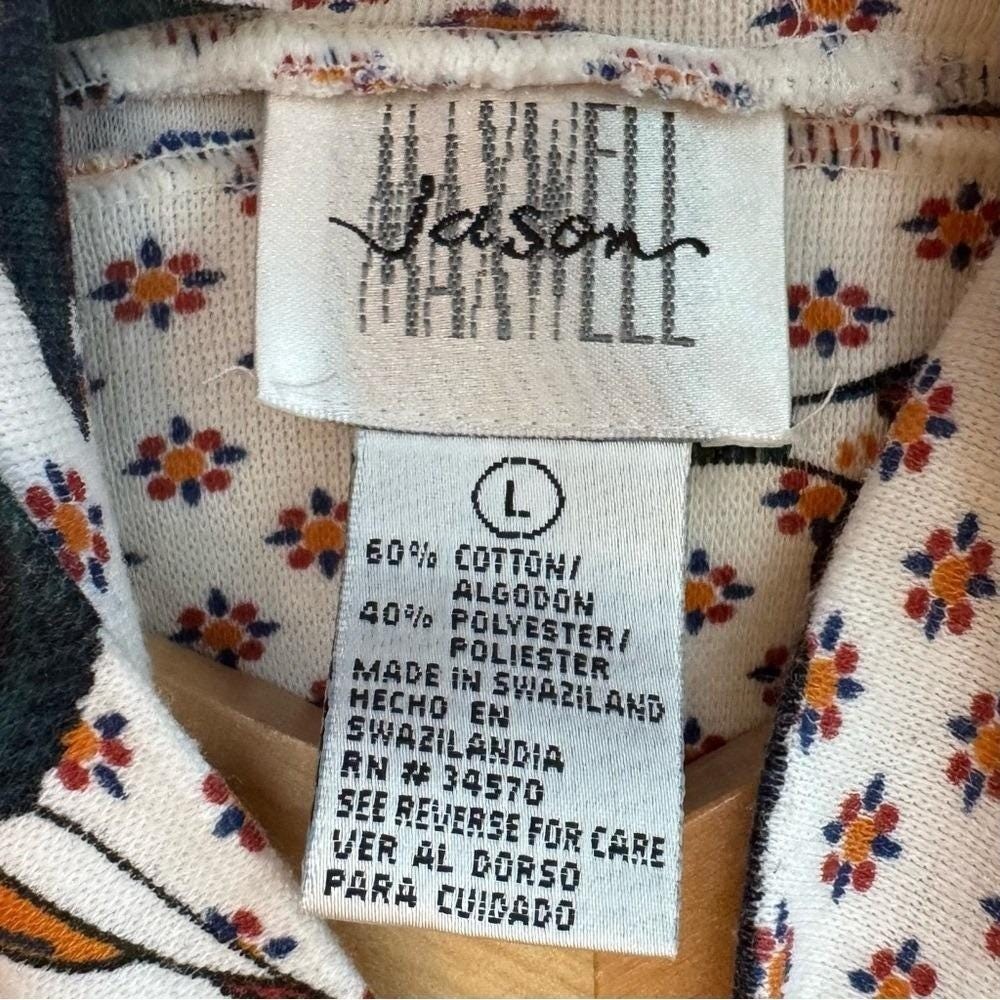VTG 90s Jason Maxwell Turtleneck White Mallard Ducks Ditsy Floral Cottage