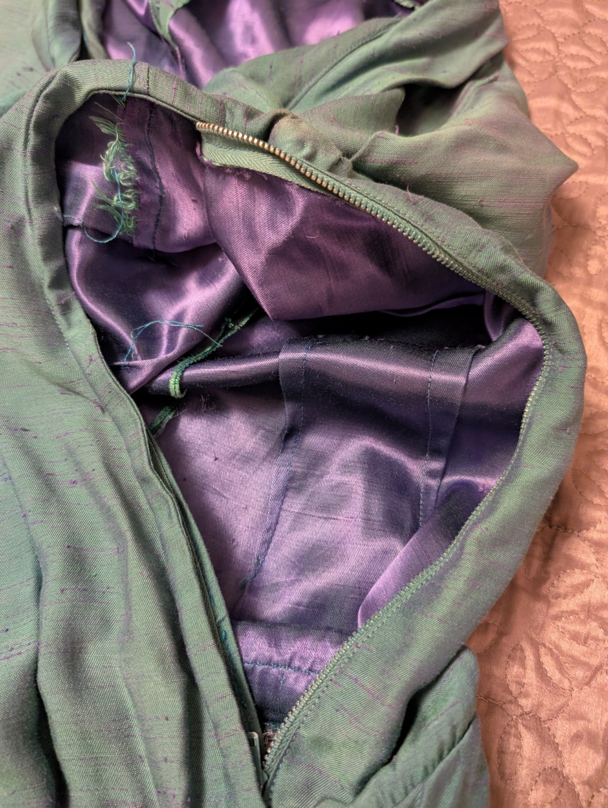 (s/m) EVENING ENIGMA! 1920s Two-Toned Silk Drop Waist Dress TEAL PURPLE Antique