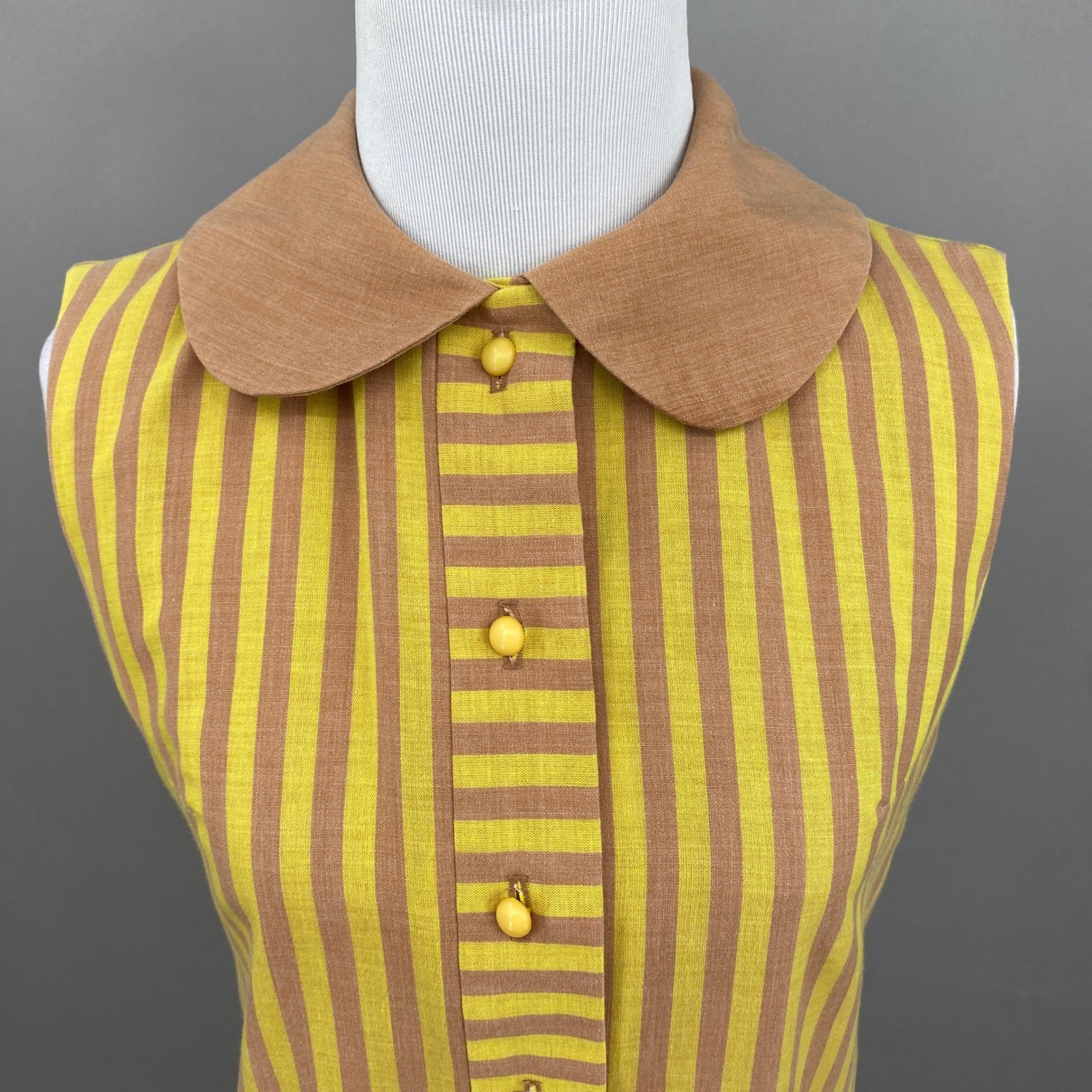 Vintage 60s Pacemaker Juniors Striped Drop Waist Pleated Dress Size XS Small Mod