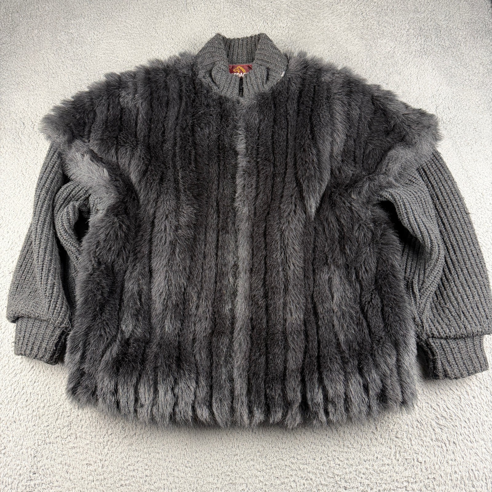 Vintage Jordache Gray Faux Fur Knit Sleeve Jacket Coat Women Modacrylic Acrylic