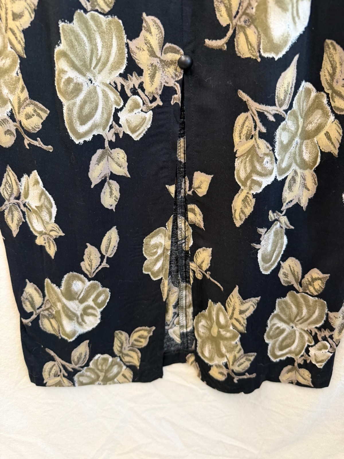 Vintage 1990s Kathie Lee Midi Dress Black Base Beige Floral Size 7/8
