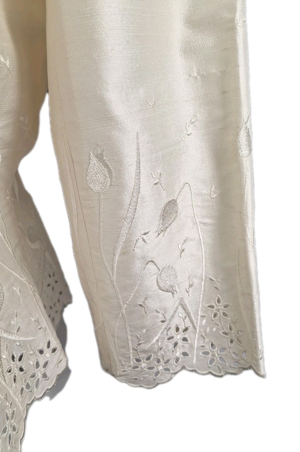 VTG Cachet Ivory 100% Silk Embroidered Evening Jacket Sz 12 Zip Front 3/4 Sleeve