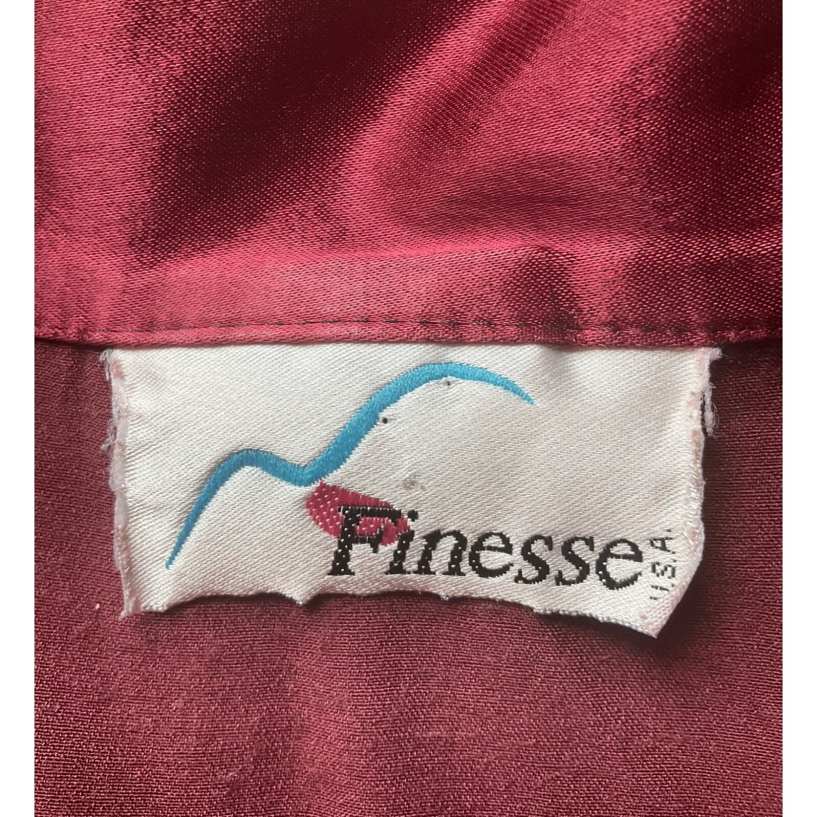 Vintage Finesse Small/Med Button Down Baby doll shirt Burgundy Collar Y2K Satin