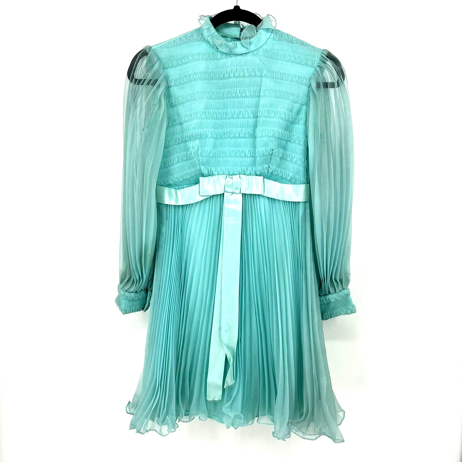 Vintage 1950&rsquo;s Montgomery Ward Aqua Chiffon Dress Gown 26&Prime; Waist Tags *READ*