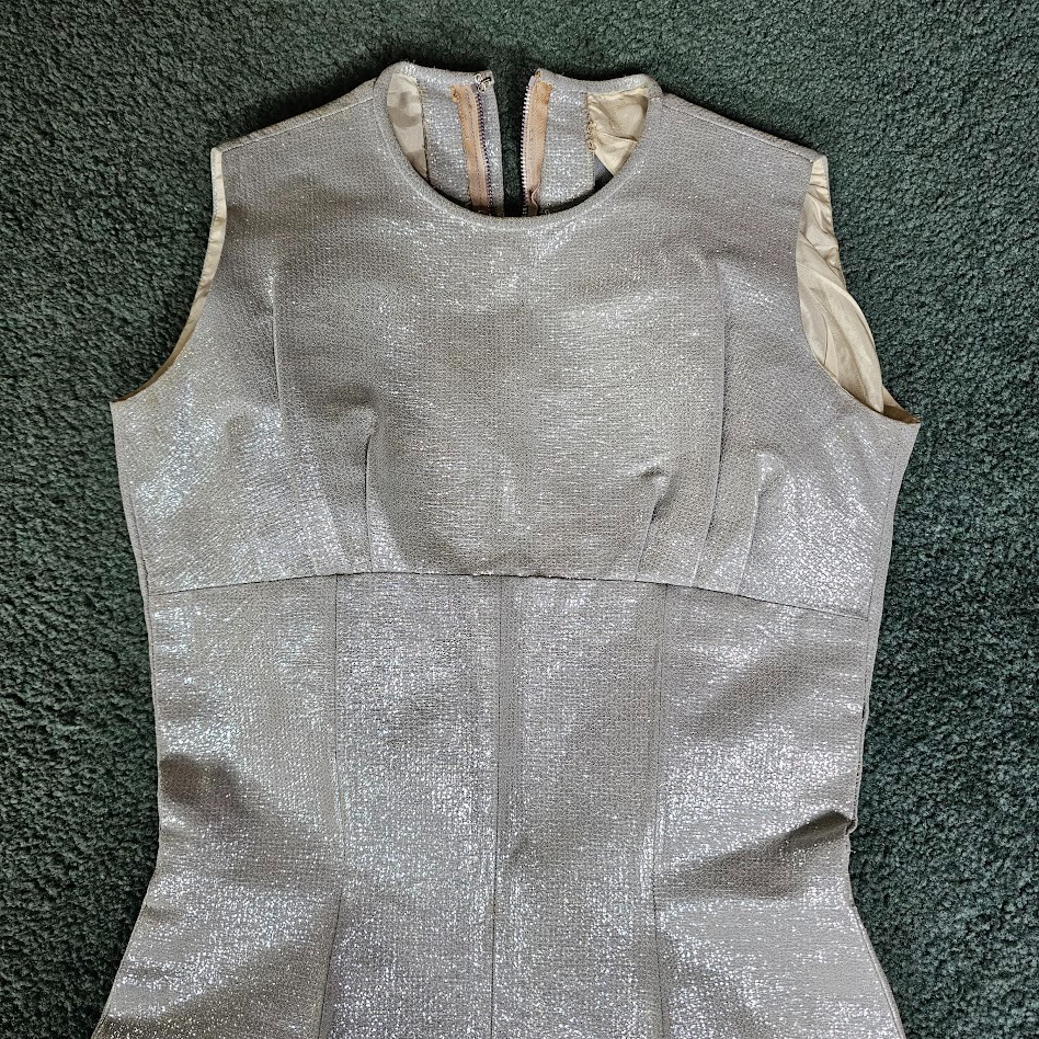 Vtg 50s Space Age Pin-Up Atomic Bombshell Metallic Silver Jumpsuit Catsuit XXS
