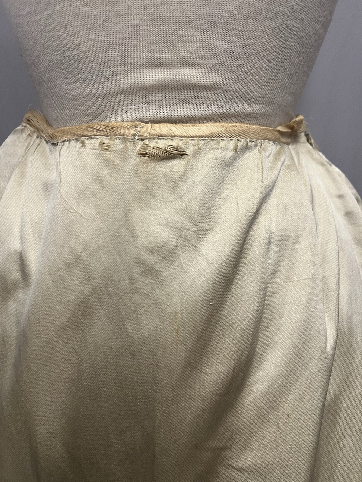 1880’s Light Celery Green Silk Bustle Skirt – Heavy Embroidered & Beaded Florals