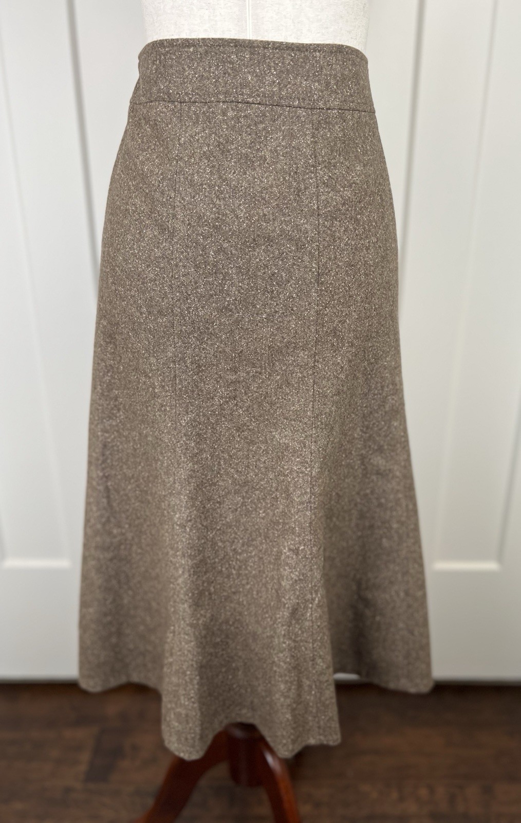 Vintage Pendleton Wool Silk Tweed A-Line Midi Skirt Brown Made USA Size 14