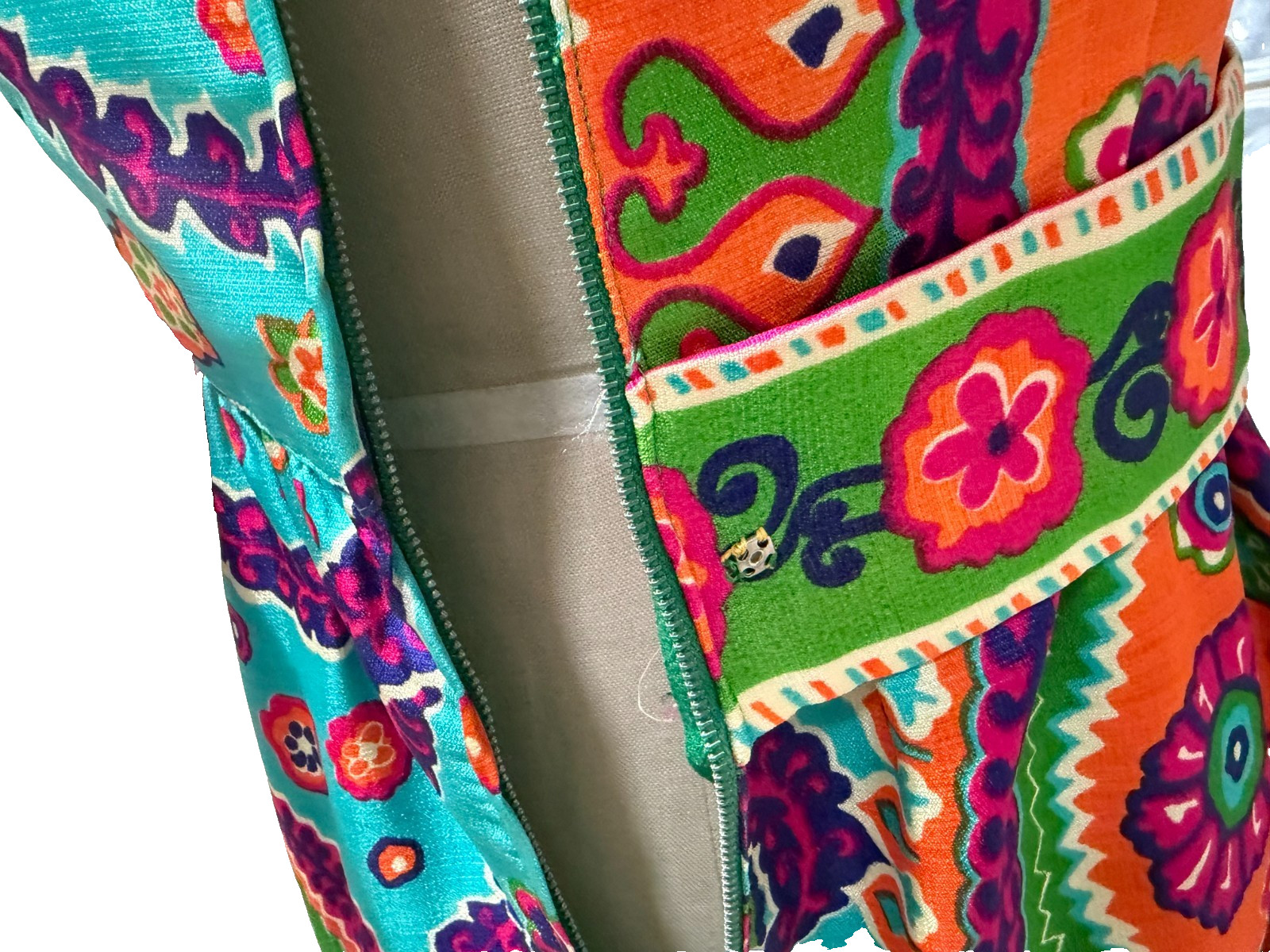 Vtg 60s 70s Maxi Dress Psychedelic Sleeveless Mod Boho Hippie