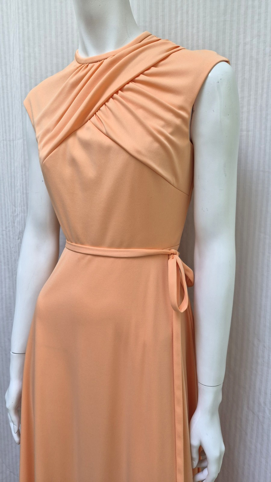 Vintage 1970s HOUSE OF BIANCHI Peach Maxi Dress Disco Jersey – Size S – EUC