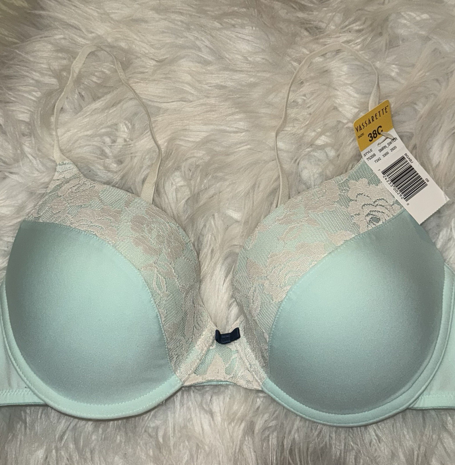 Vintage Vassarette 75-356 Padded Underwire Bra Lace Womens 38C Mint Green New