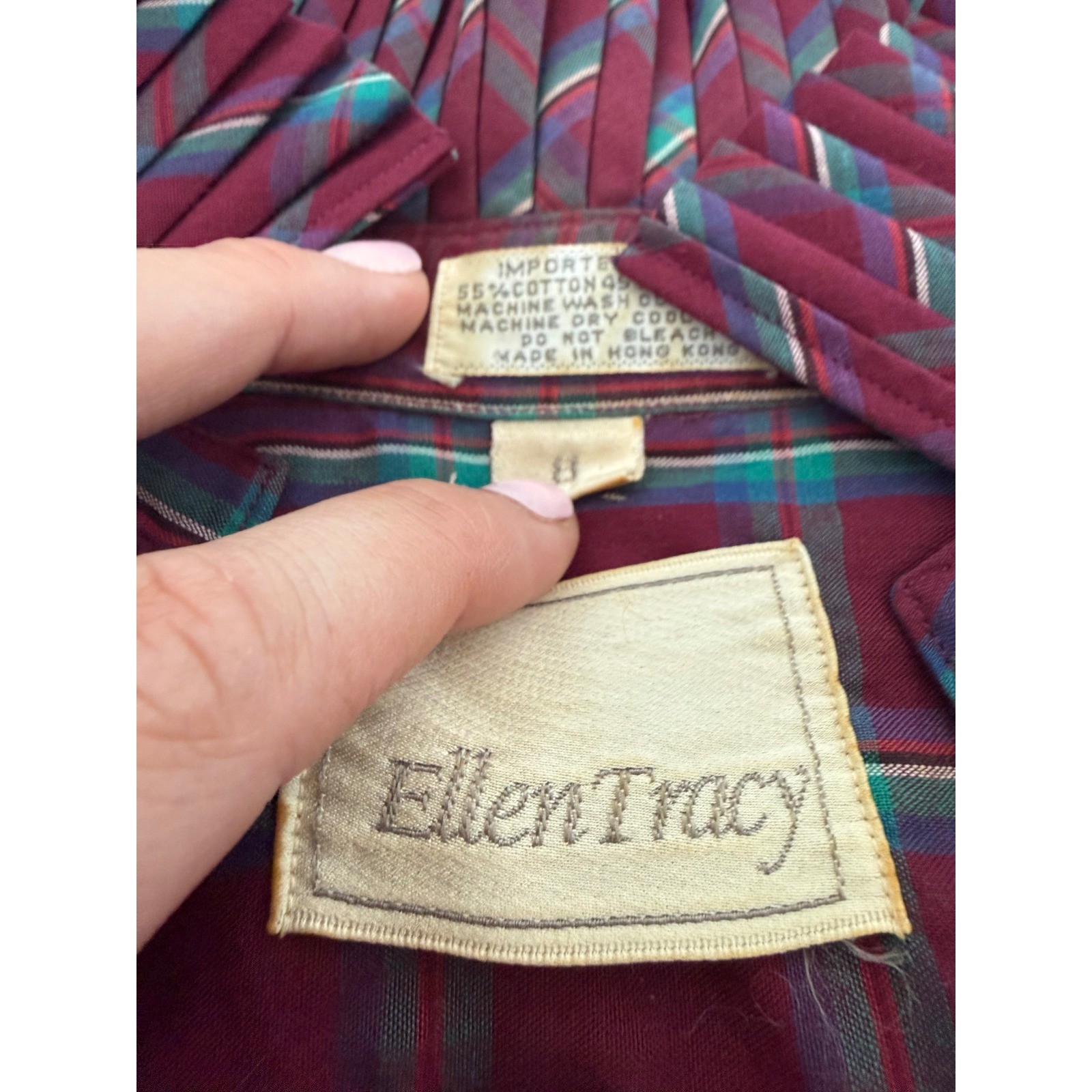 Vintage Ellen Tracy plaid high neck blouse